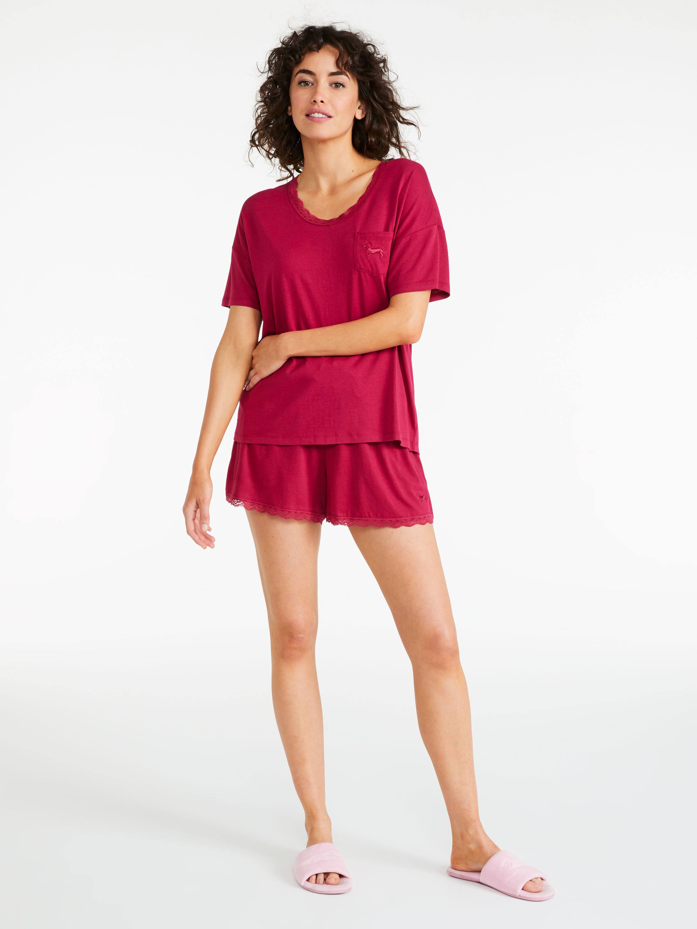 Red Lace Trim Oversized Tee