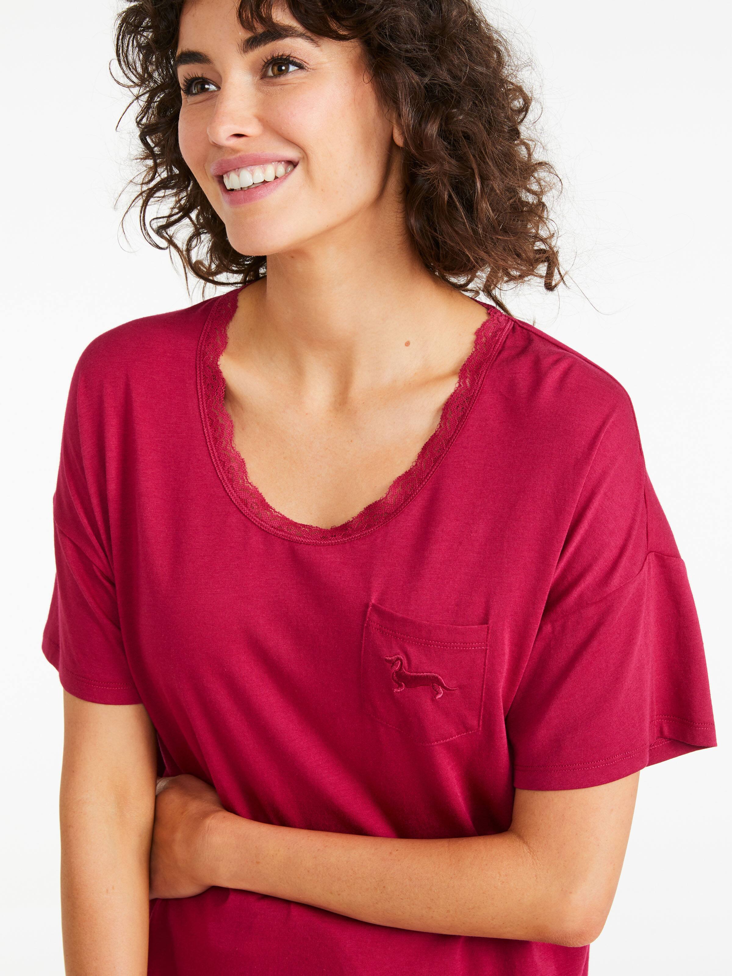 Red Lace Trim Oversized Tee