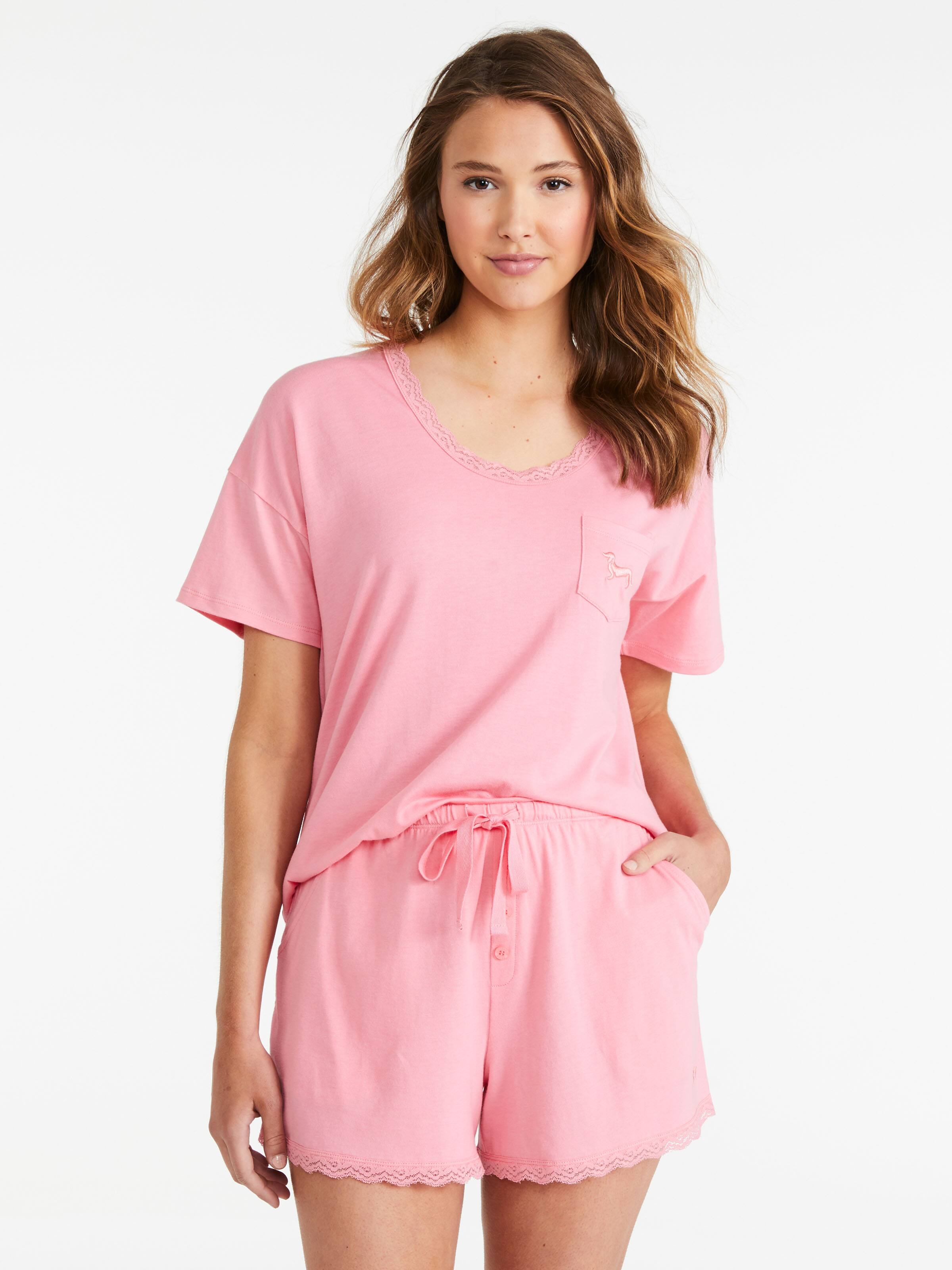 Pink Lace Trim Mid Short