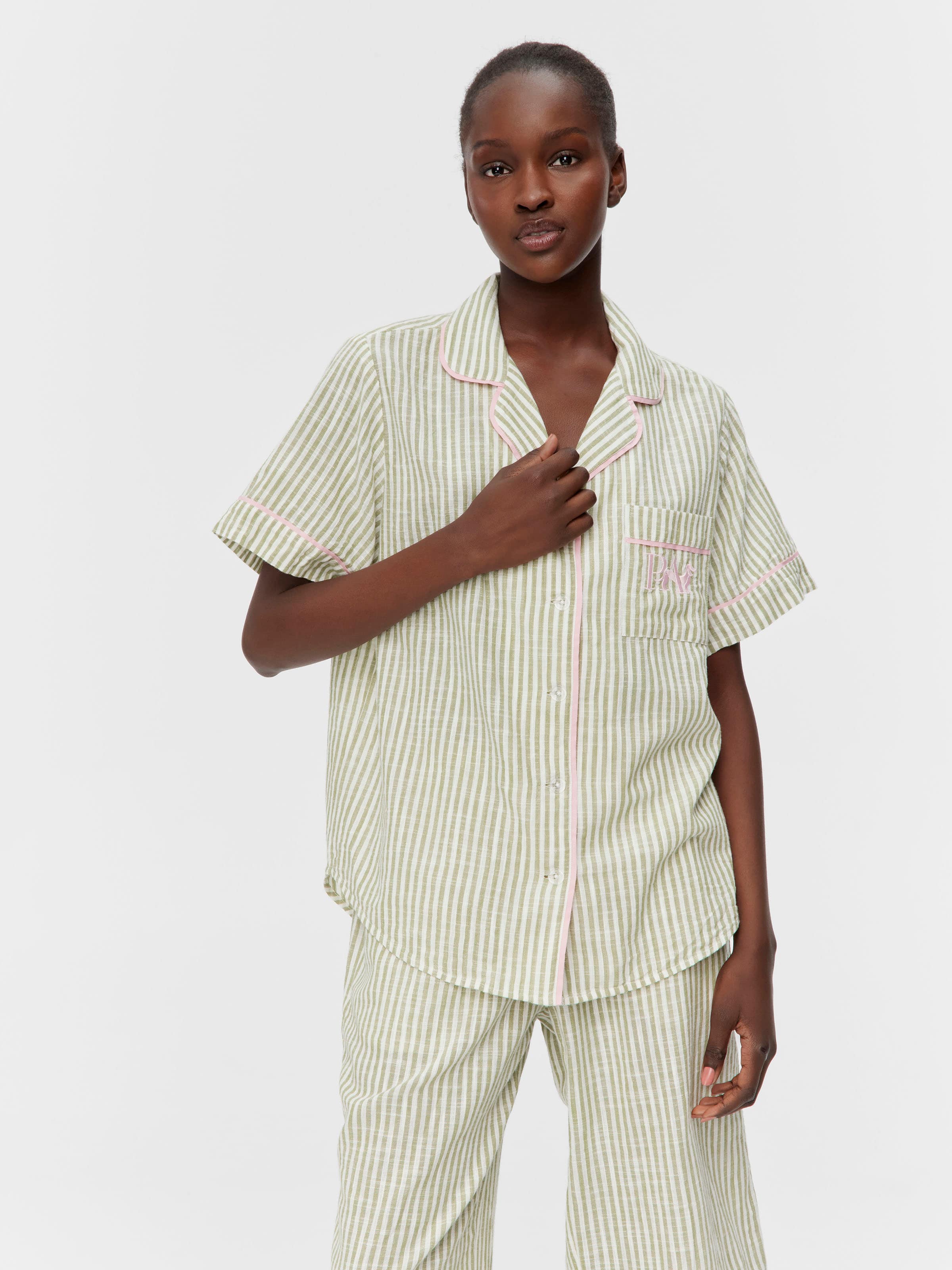 Sage Stripe 100% Cotton Short Sleeve Shirt
