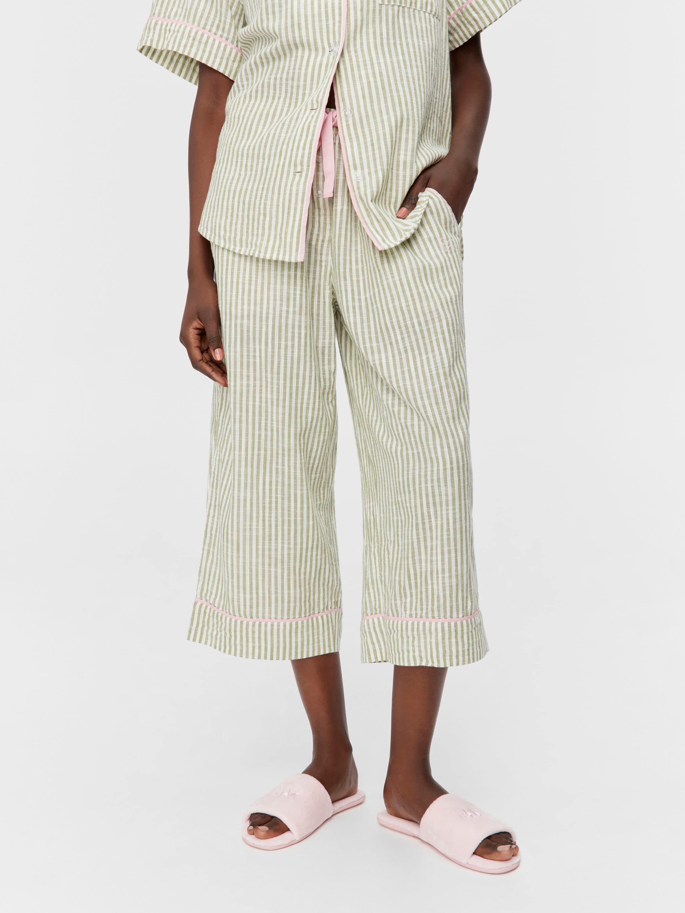 Sage Stripe 100% Cotton 3/4 Pj Pant