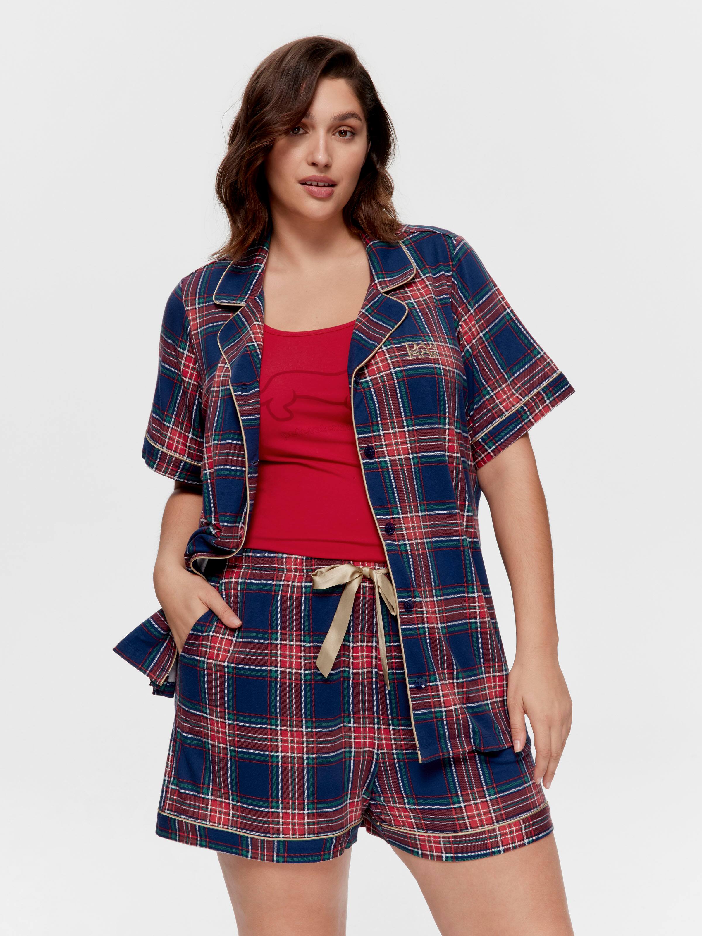 P.A. Plus Navy Tartan Bamboo Blend Shortie Pj Set