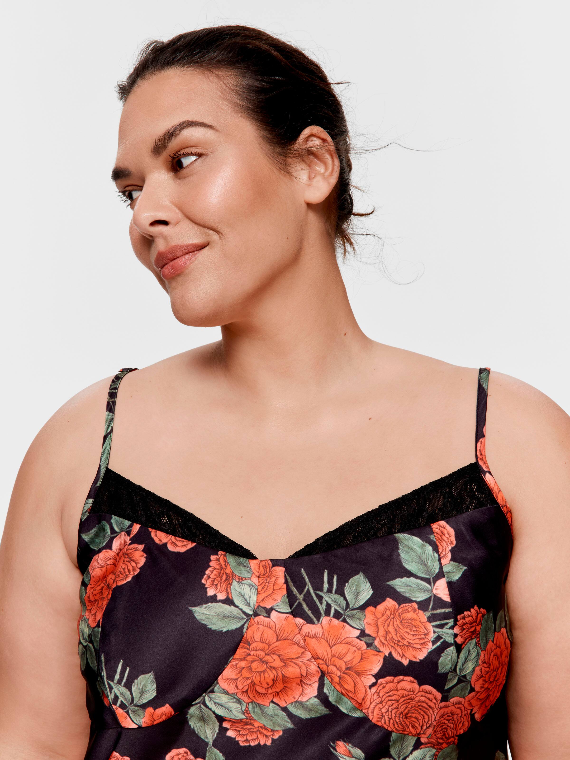 P.A. Plus Rose Lace Trim Satin Slip Nightie