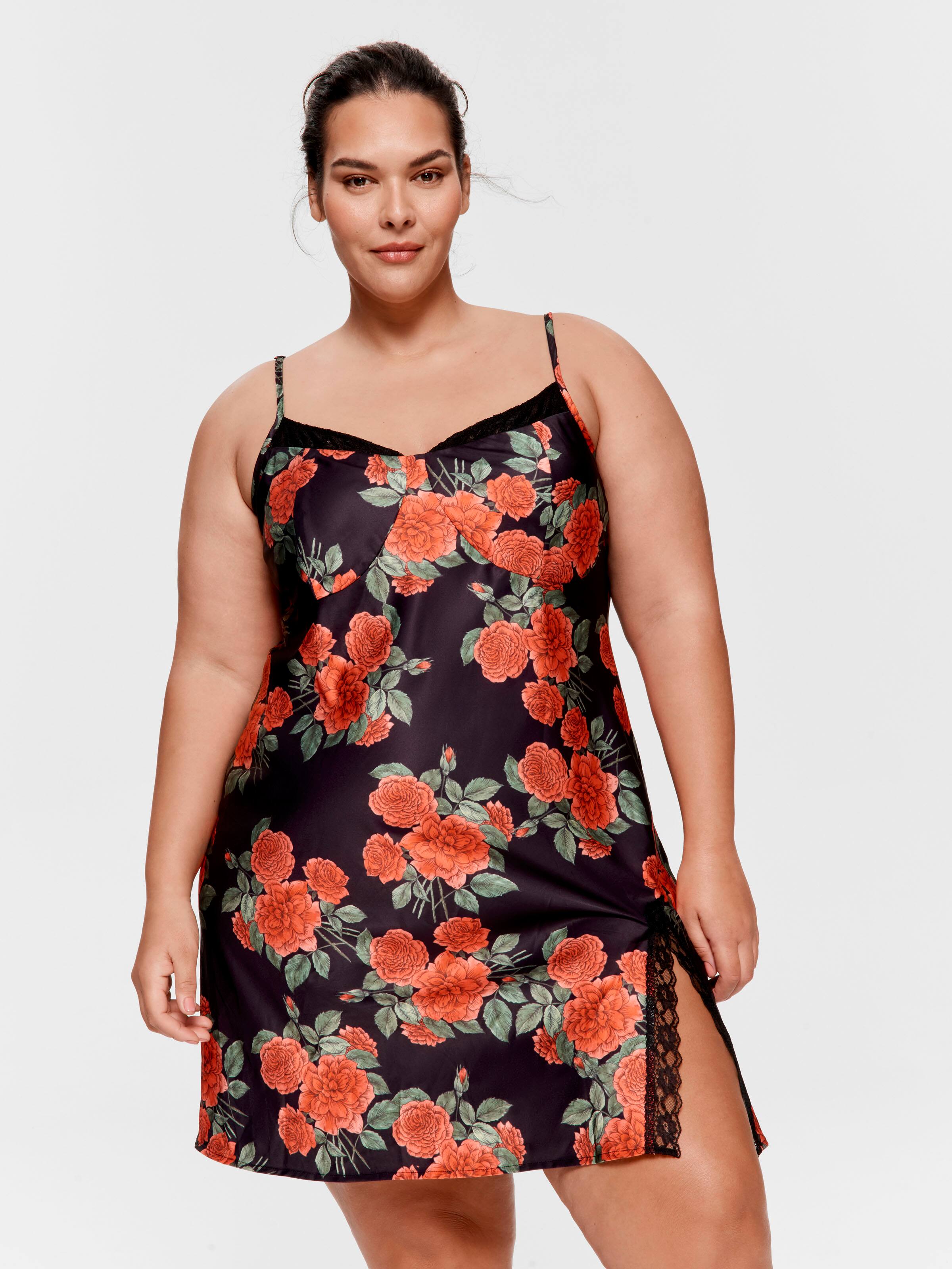 P.A. Plus Rose Lace Trim Satin Slip Nightie