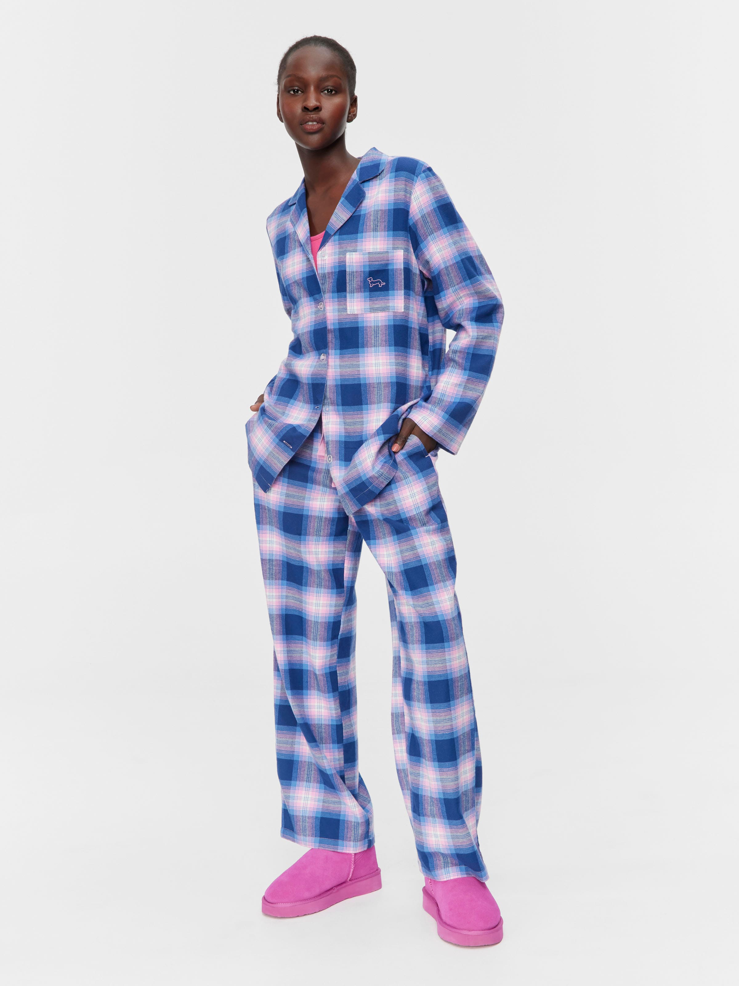 Pink & Blue Check Classic Flannelette Pj Set