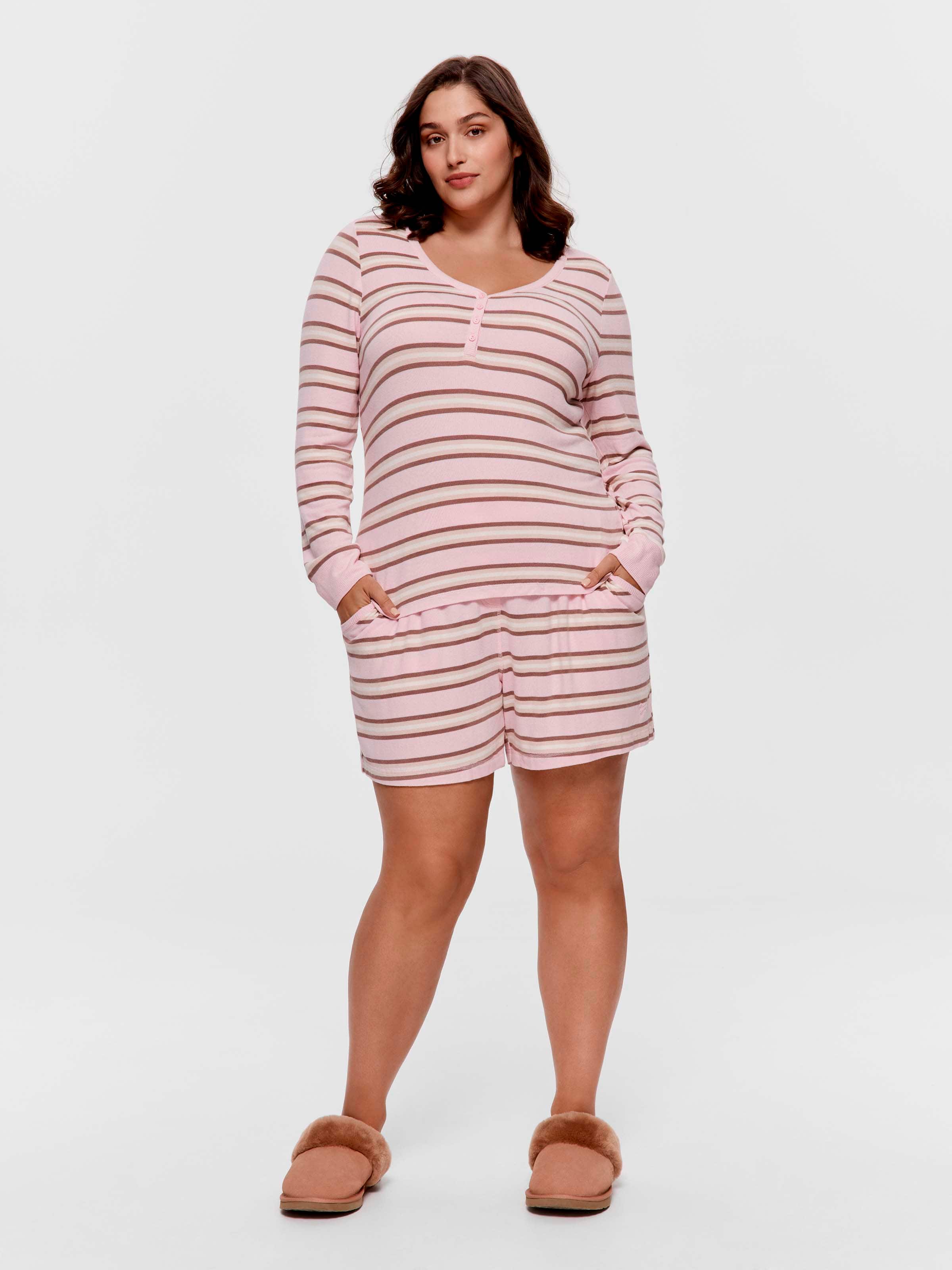 P.A. Plus Pink Caramel Fuzzy Stripe Henley Top