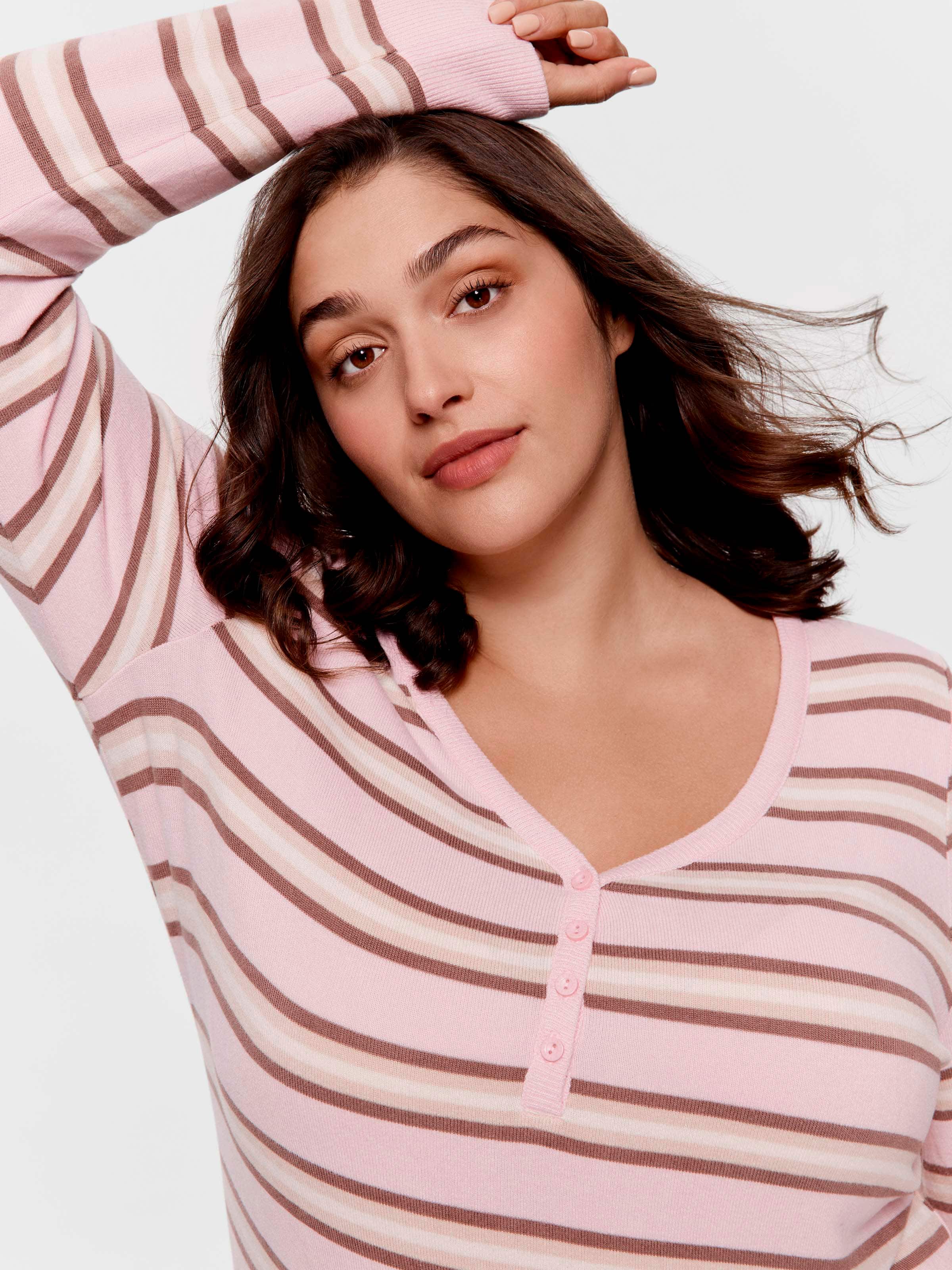 P.A. Plus Pink Caramel Fuzzy Stripe Henley Top