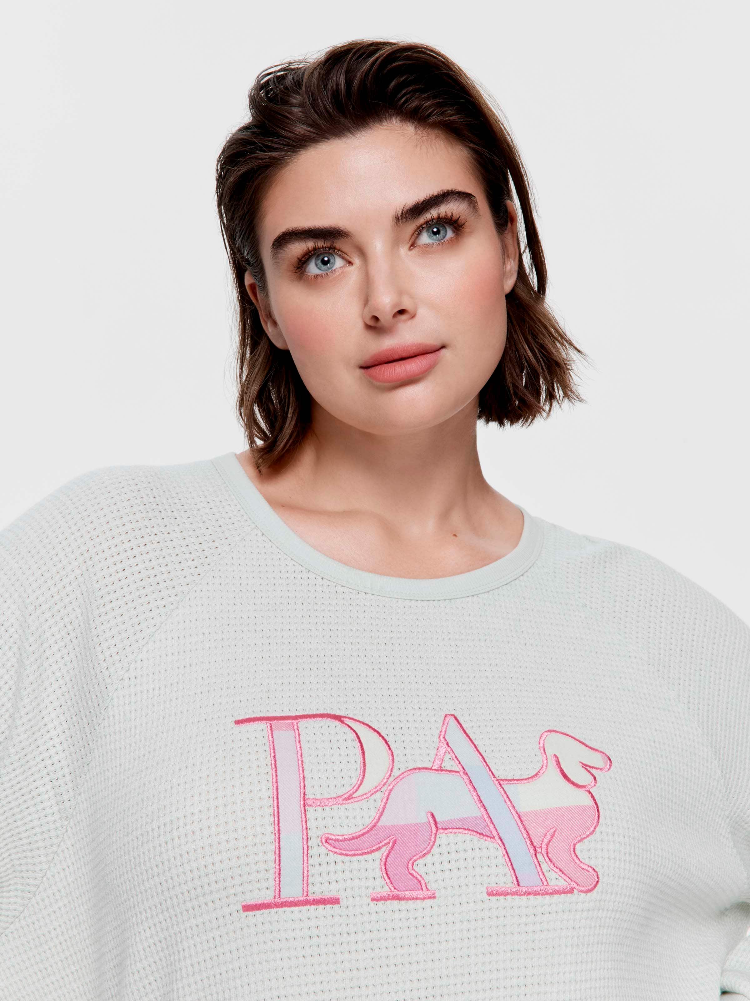 P.A. Plus Mint Buffalo Check Logo Waffle Sweater