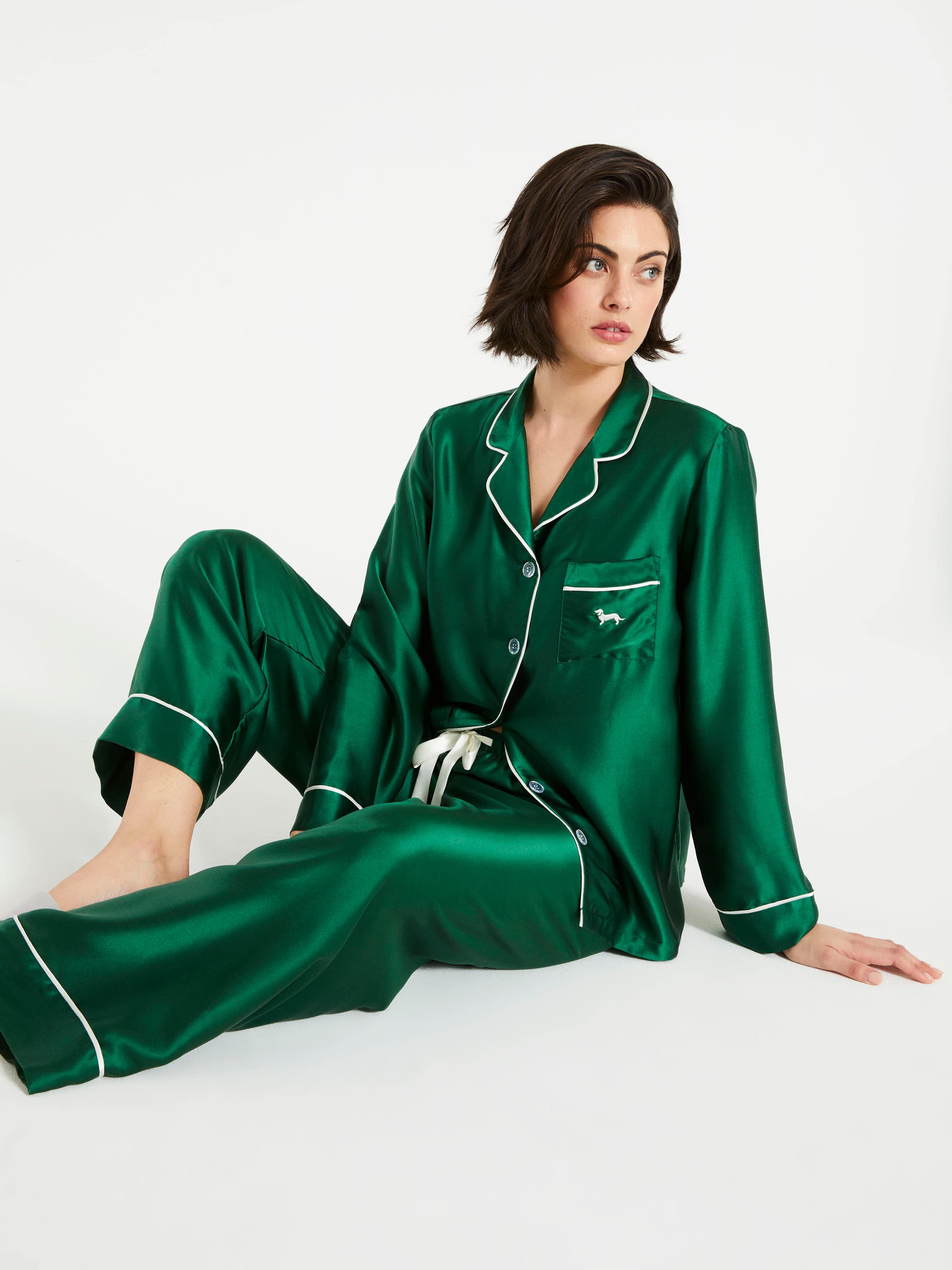 Emerald Silk Pj Set With Eye Mask