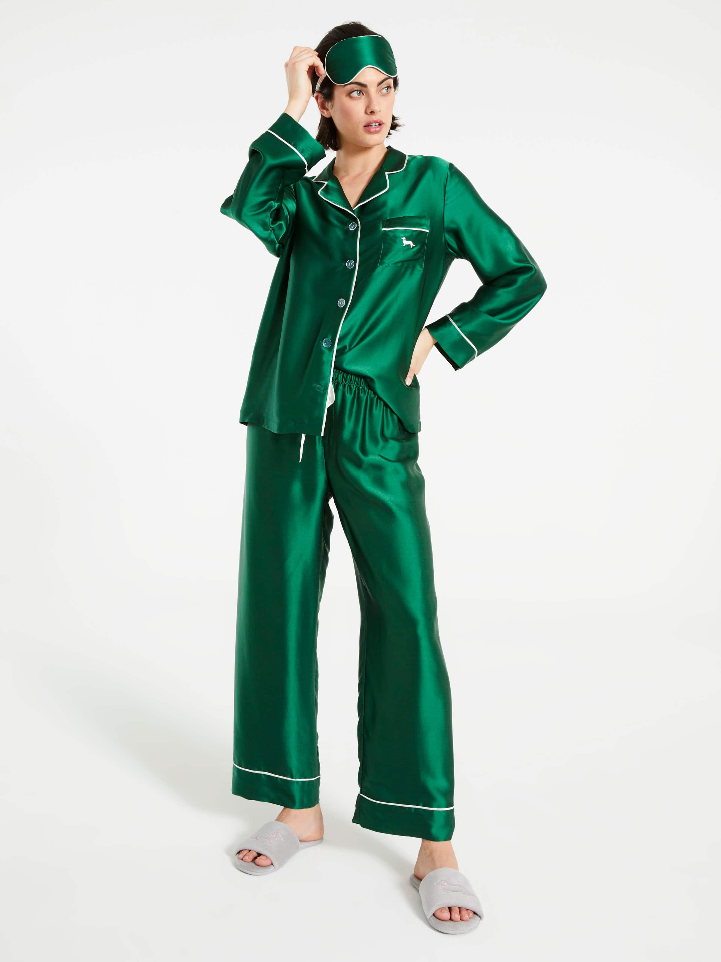 Emerald Silk Pj Set With Eye Mask