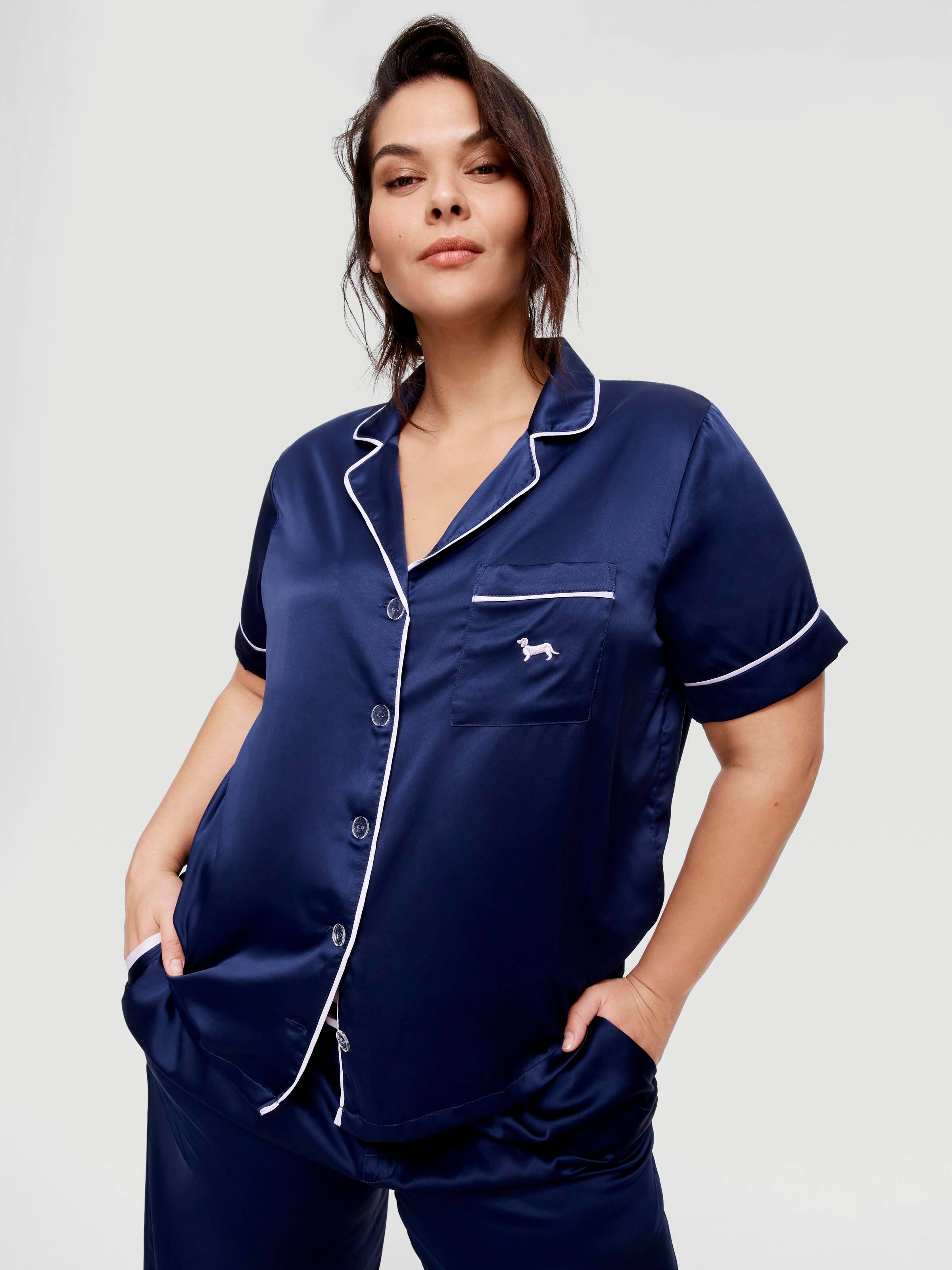 P.A. Plus Navy Tux Luxe Satin Short Sleeve Shirt