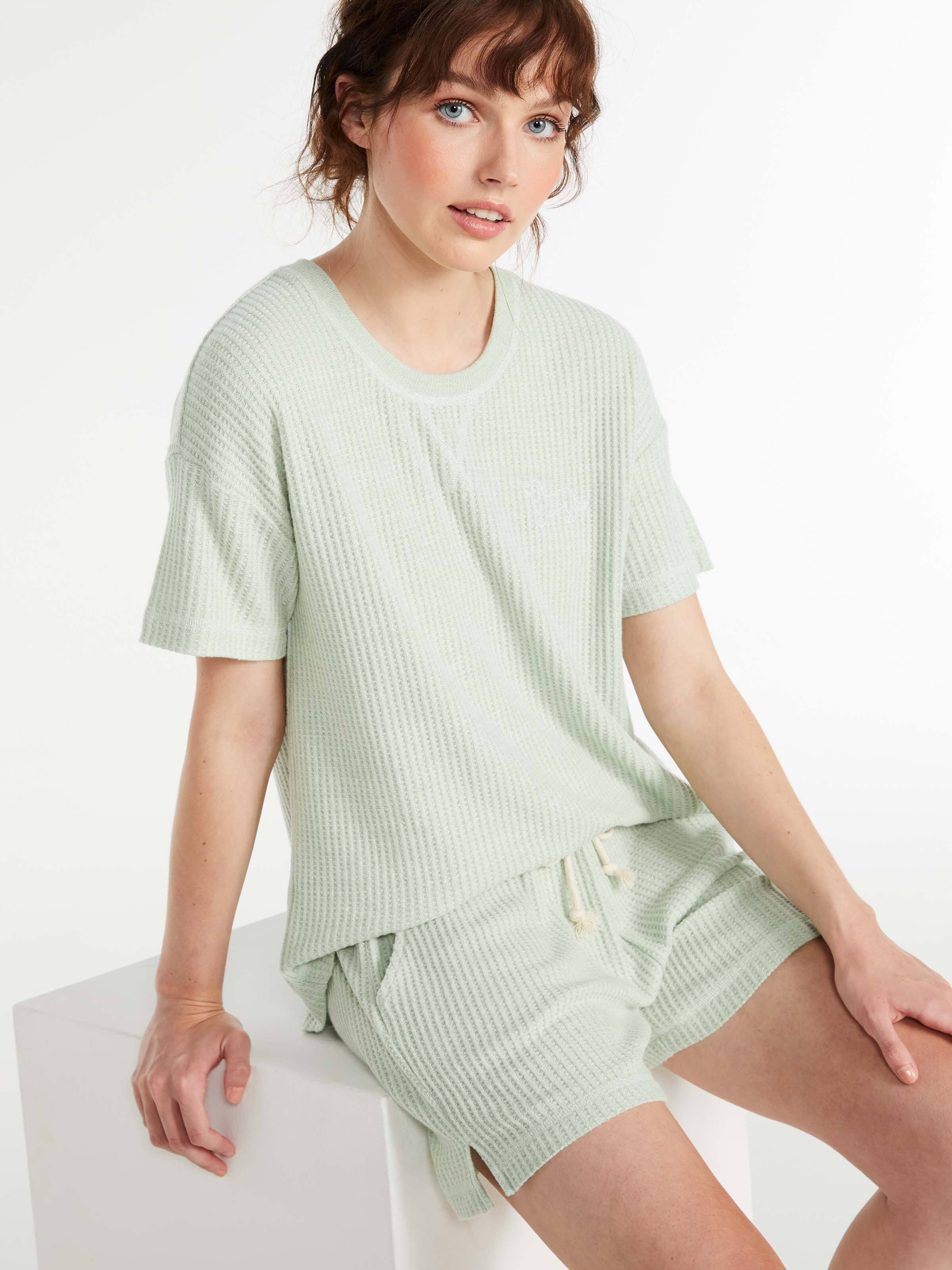 Mint Chunky Waffle Shortie Pj Set