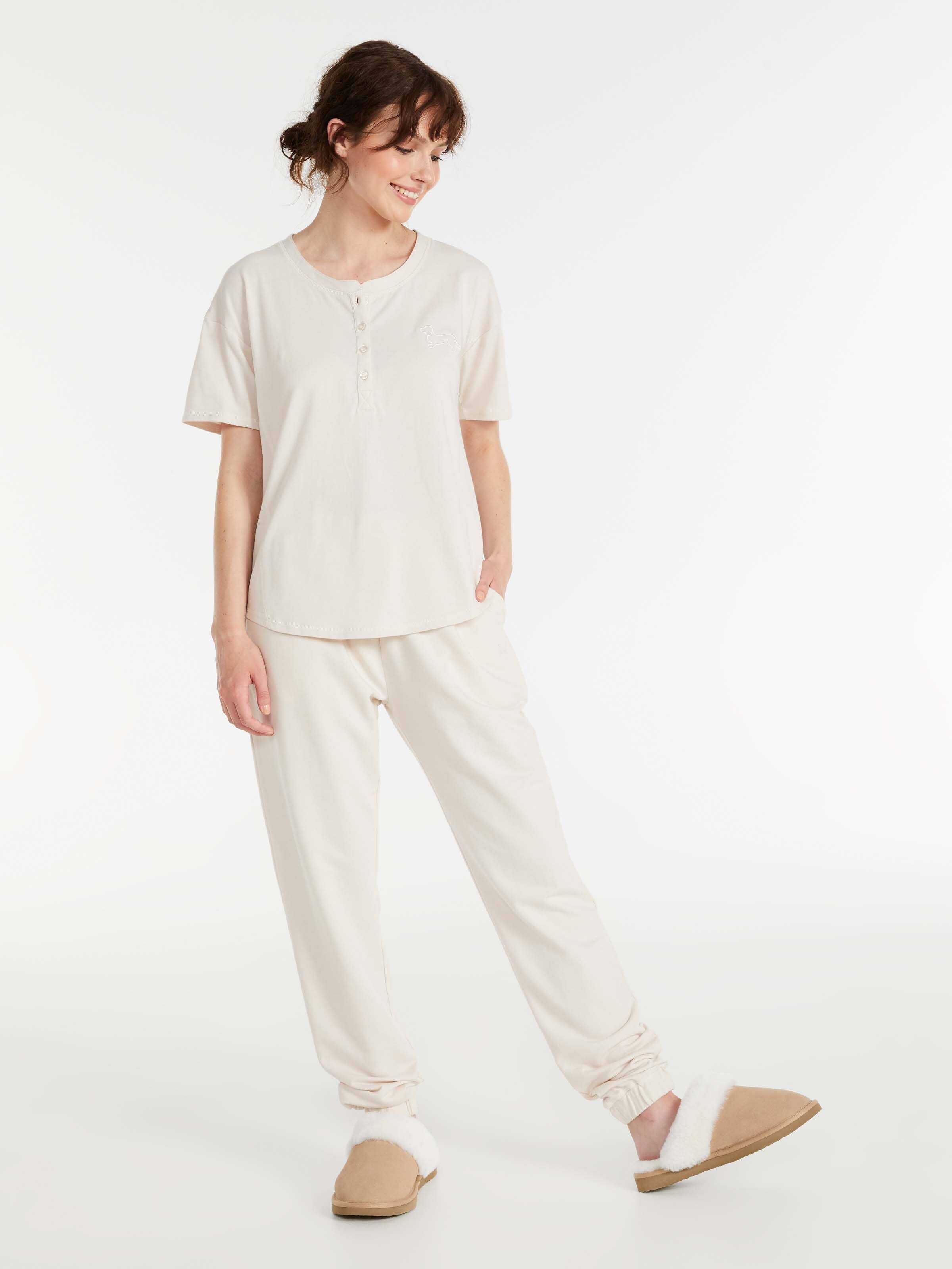 Cream Short Sleeve Henley Tee