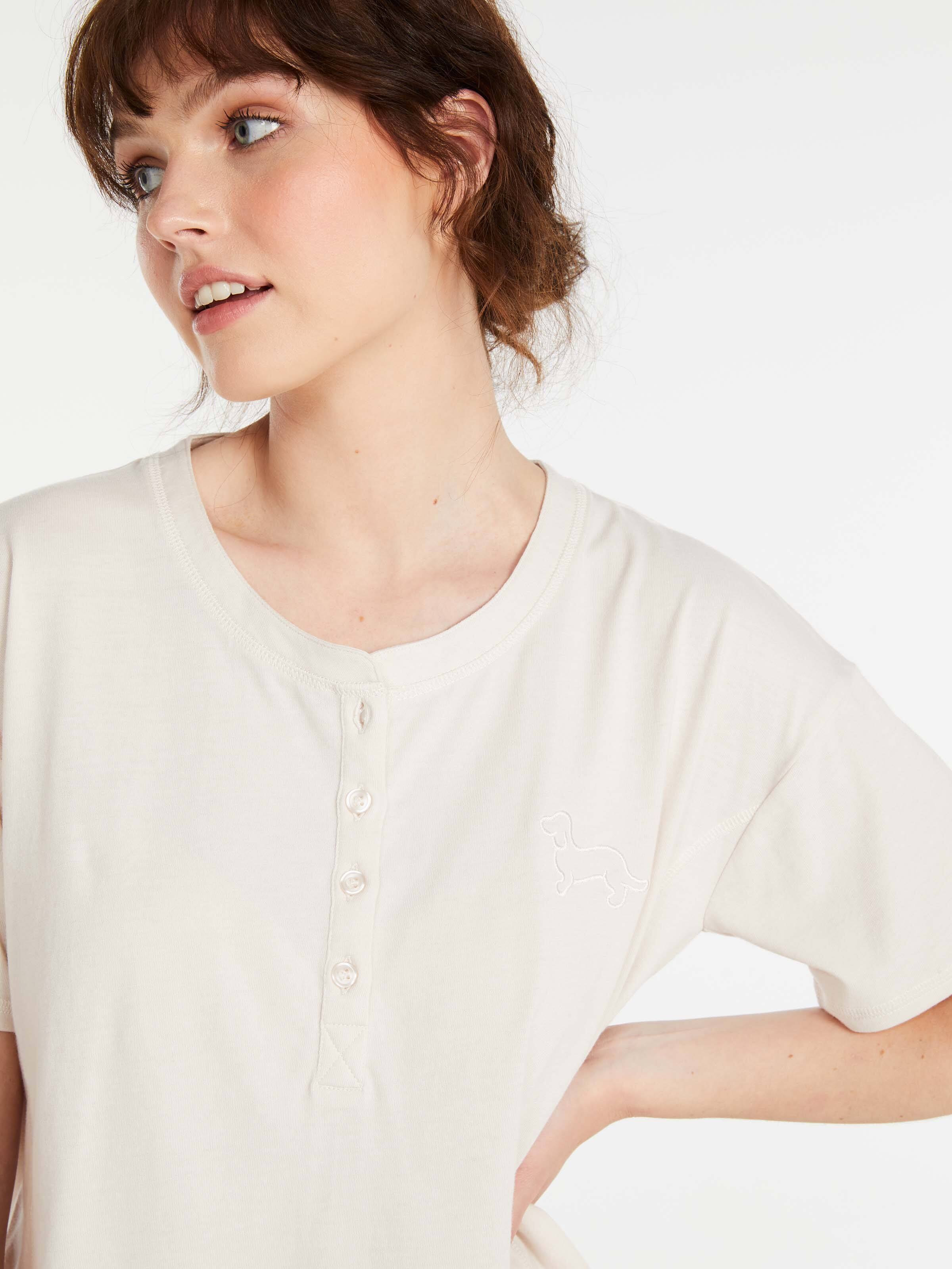 Cream Short Sleeve Henley Tee