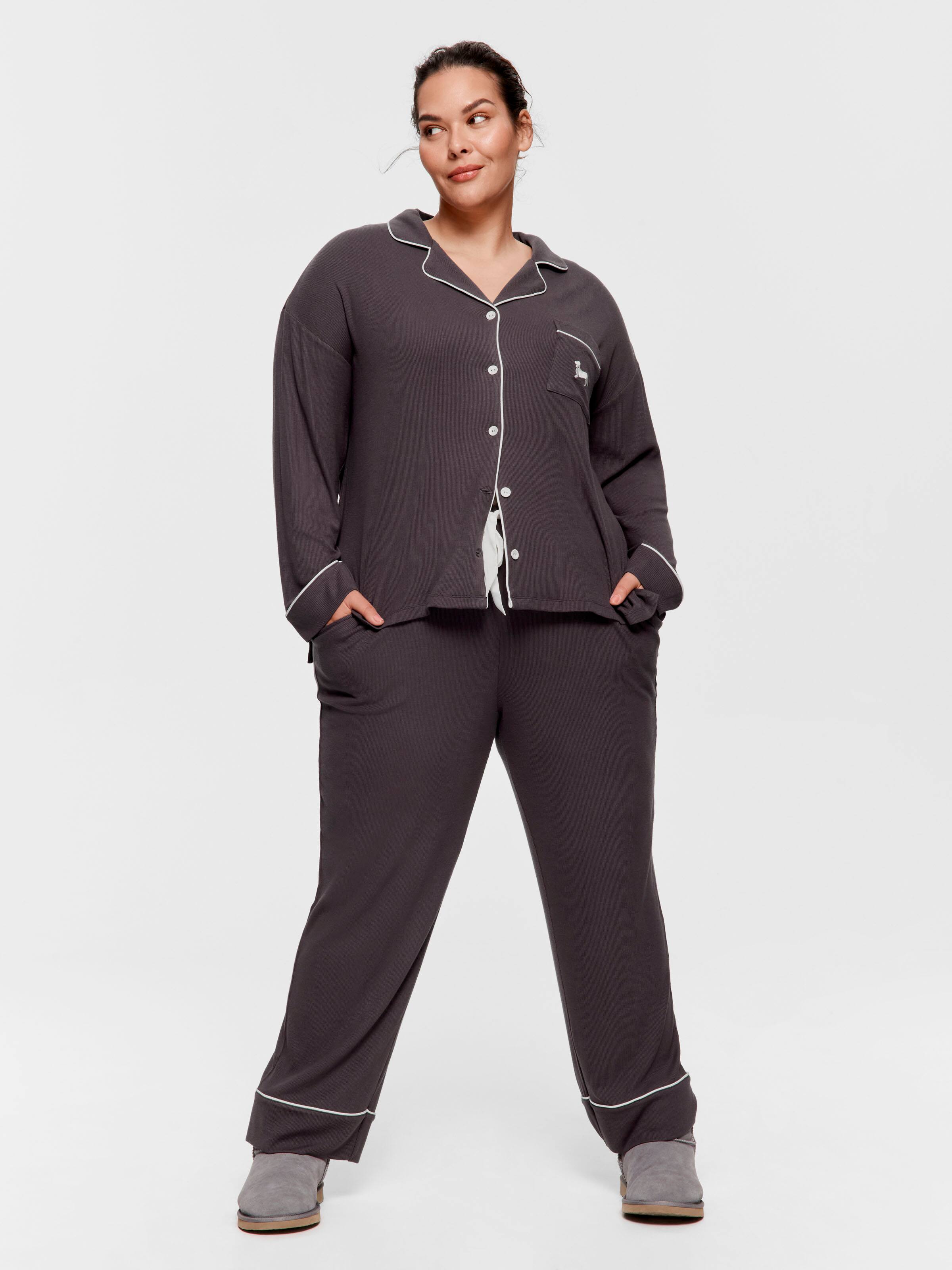 P.A. Plus Charcoal Bamboo Rib Long Pj Set