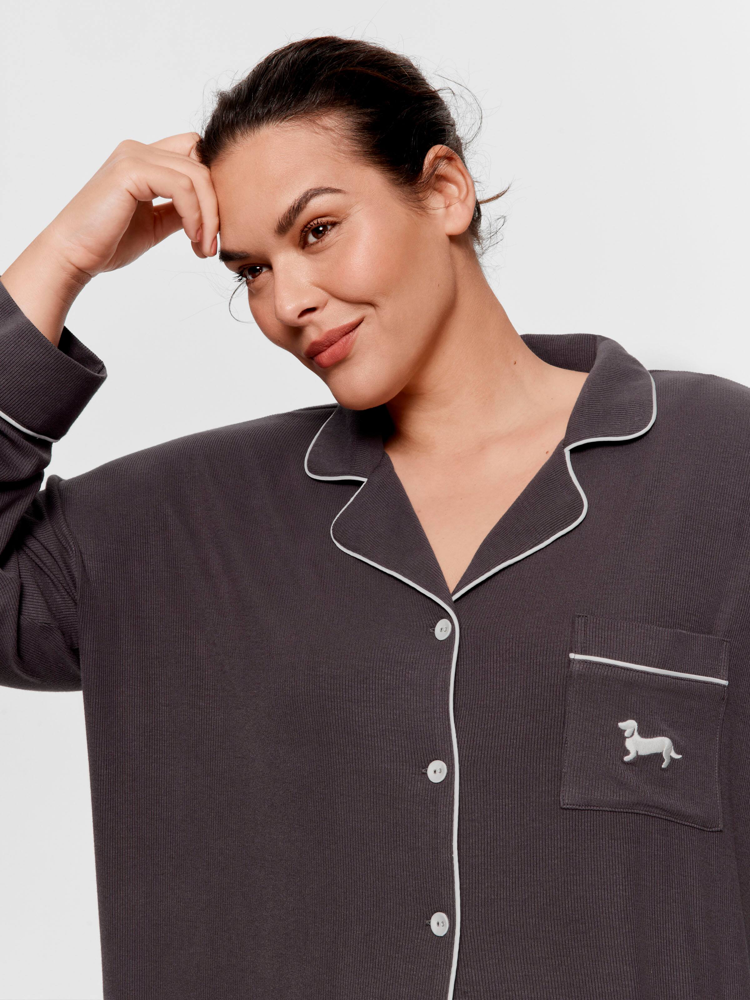 P.A. Plus Charcoal Bamboo Rib Long Pj Set