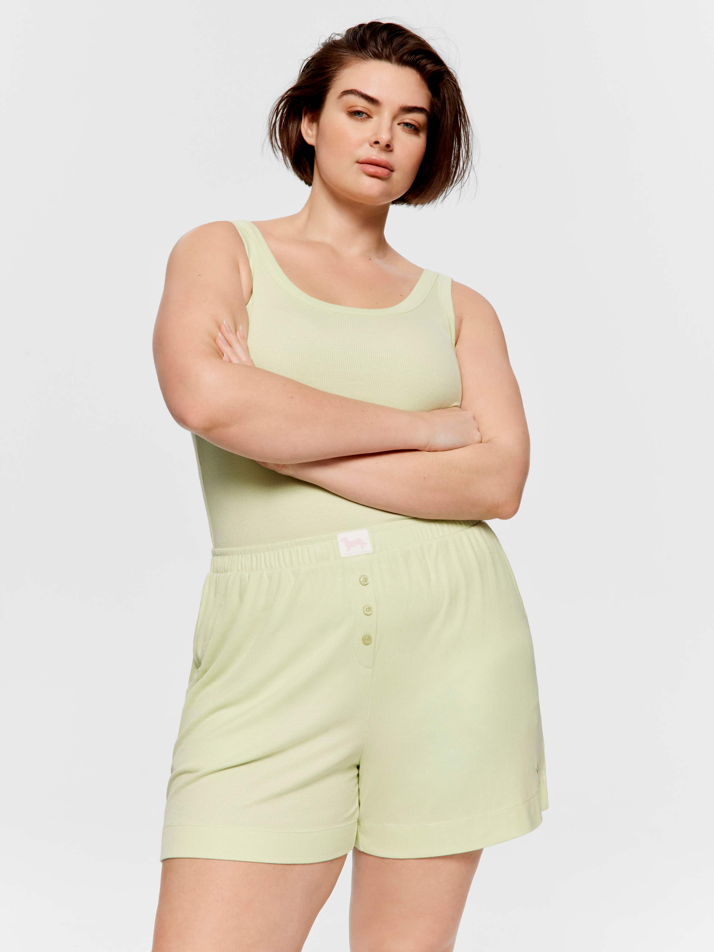 P.A. Plus Mint Bamboo Rib Mid Short