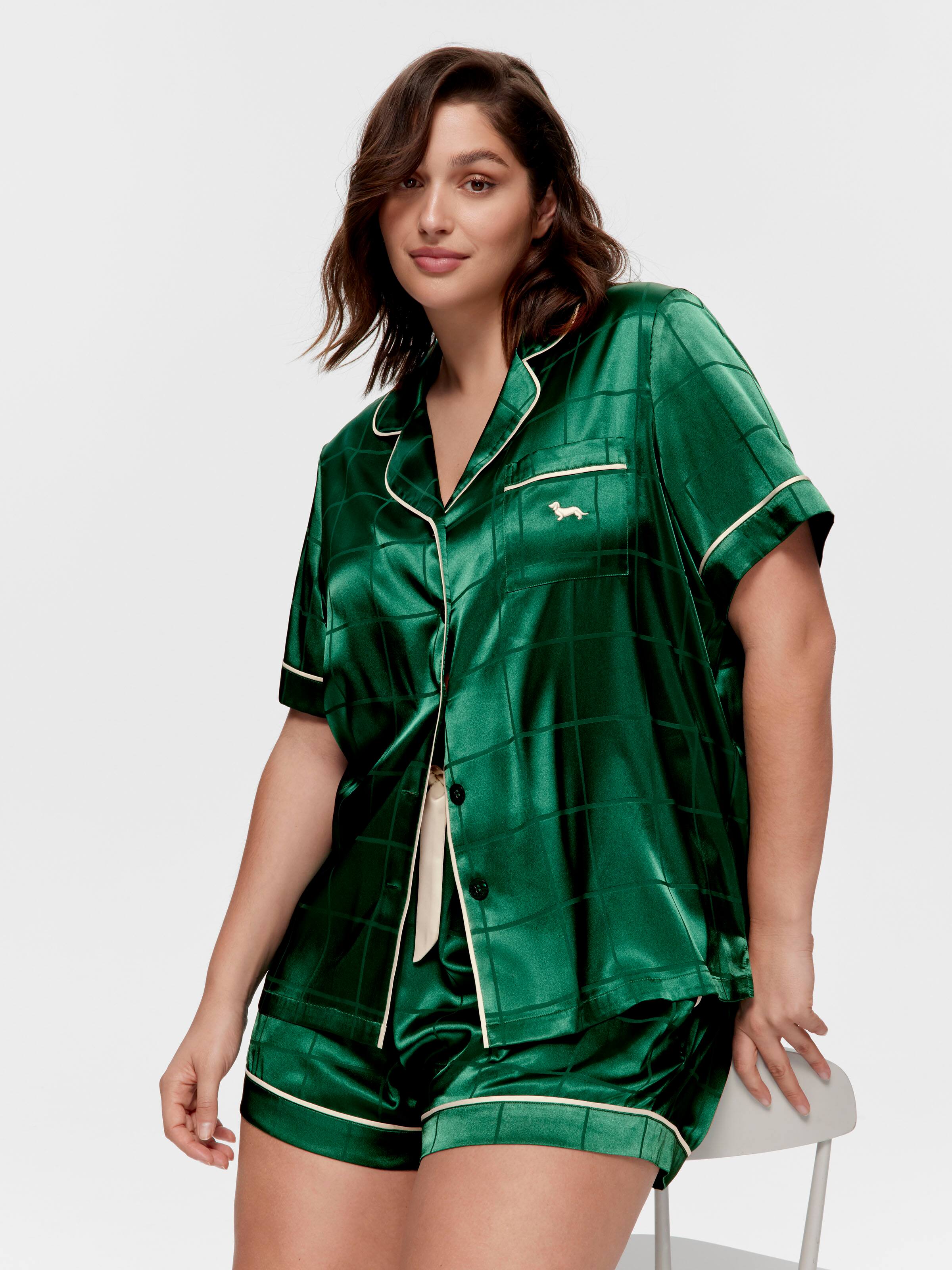 P.A. Plus Green Check Satin Shortie Pj Set