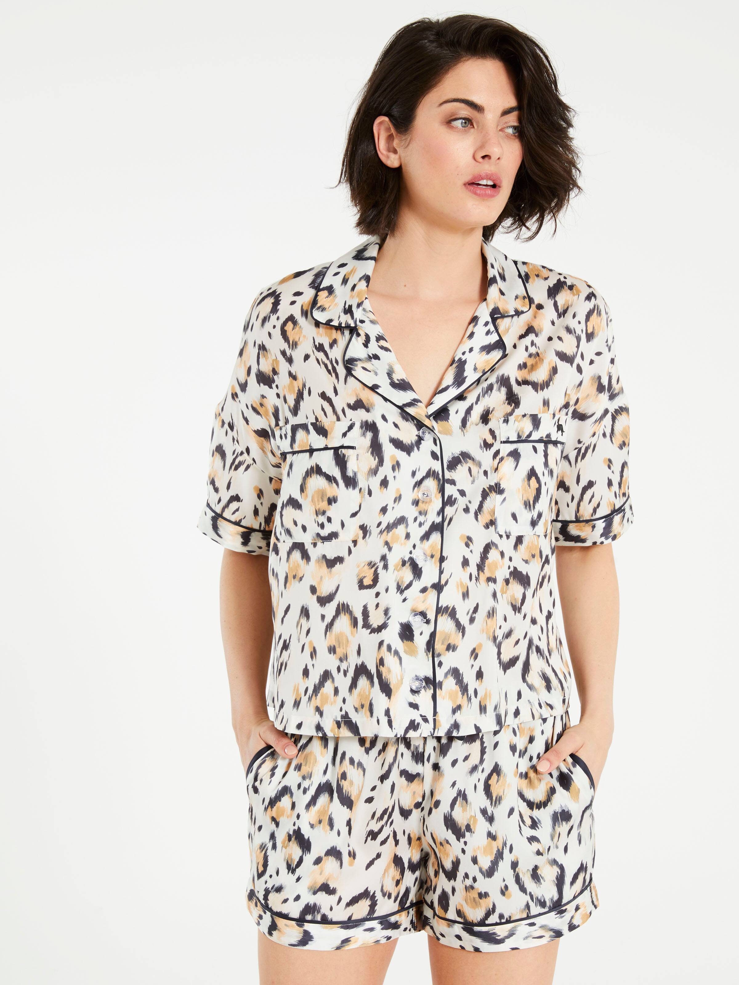 Leopard Print Satin Shortie Pj Set