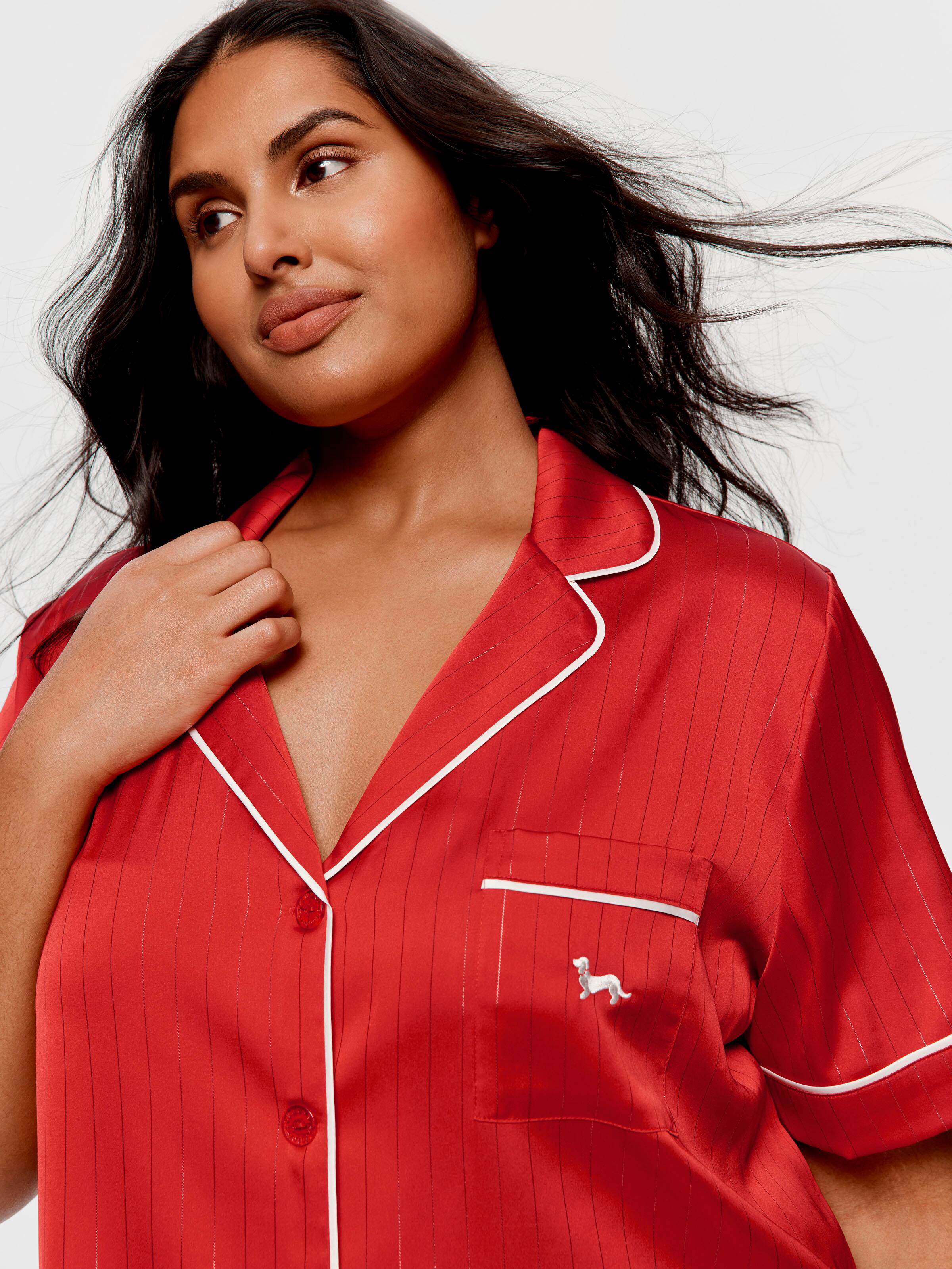 P.A. Plus Red Lurex Satin Short Sleeve Shirt