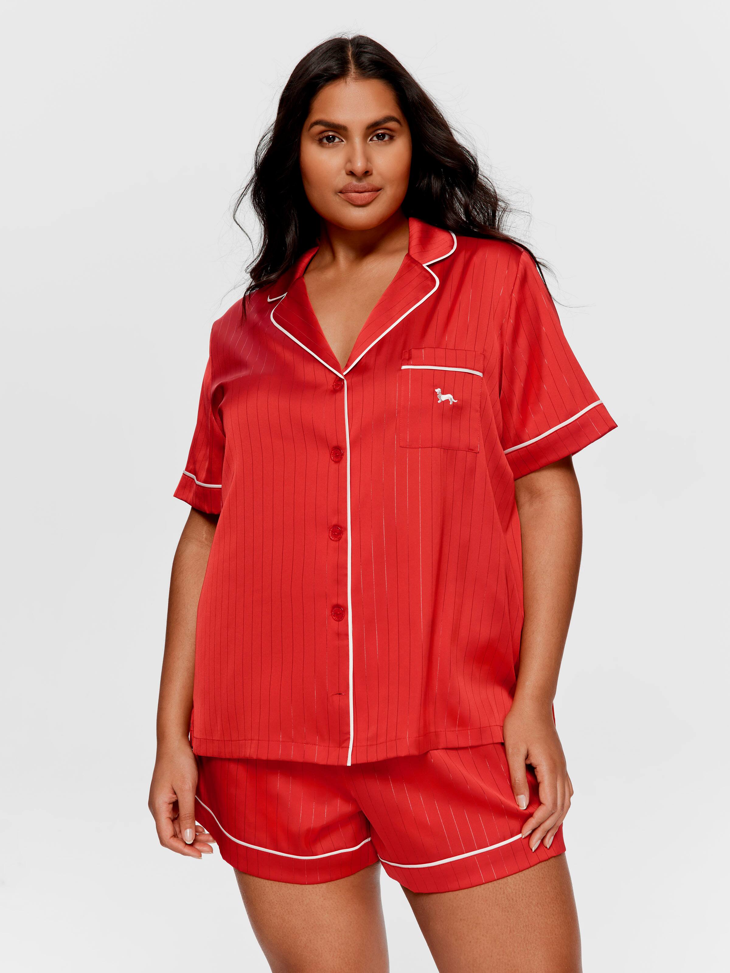 P.A. Plus Red Lurex Satin Short Sleeve Shirt