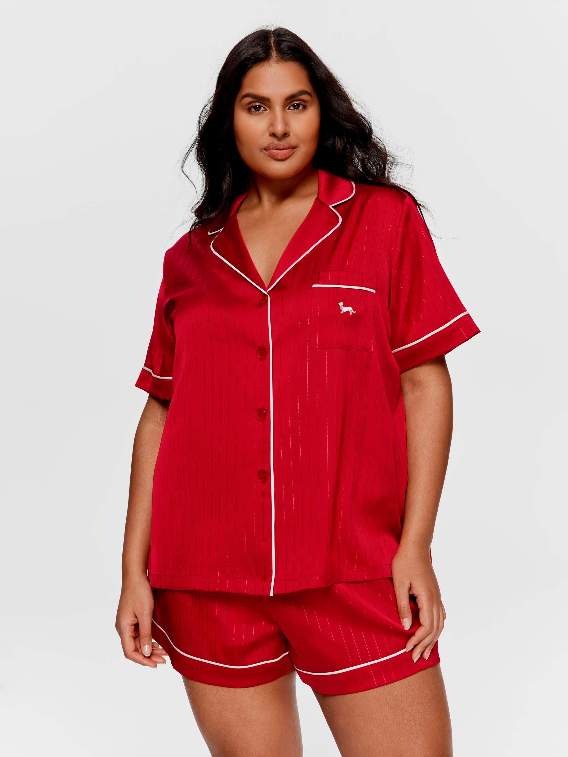 P.A. Plus Red Lurex Satin Short Sleeve Shirt