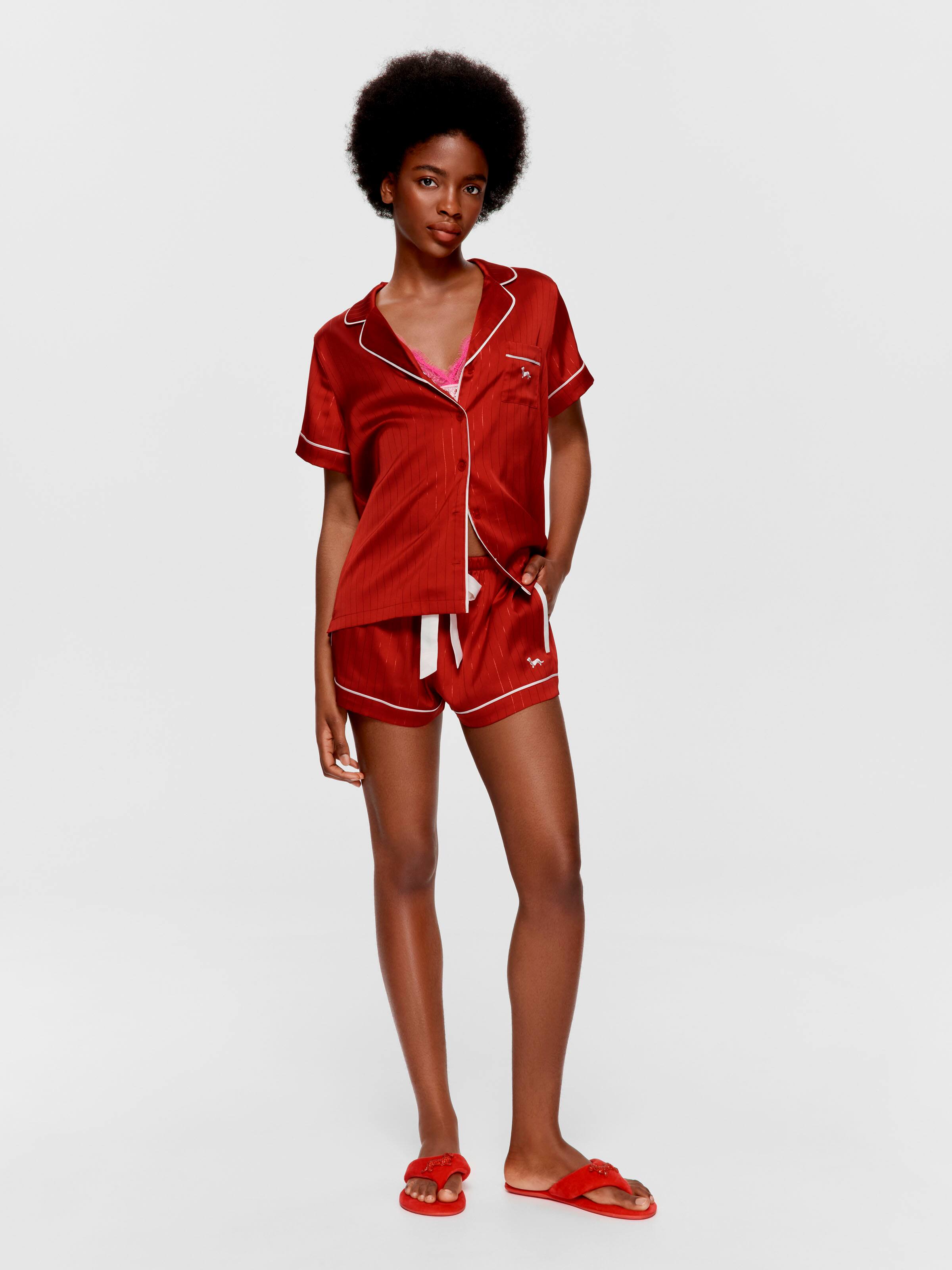 Red Lurex Satin Tux Luxe Mini Short