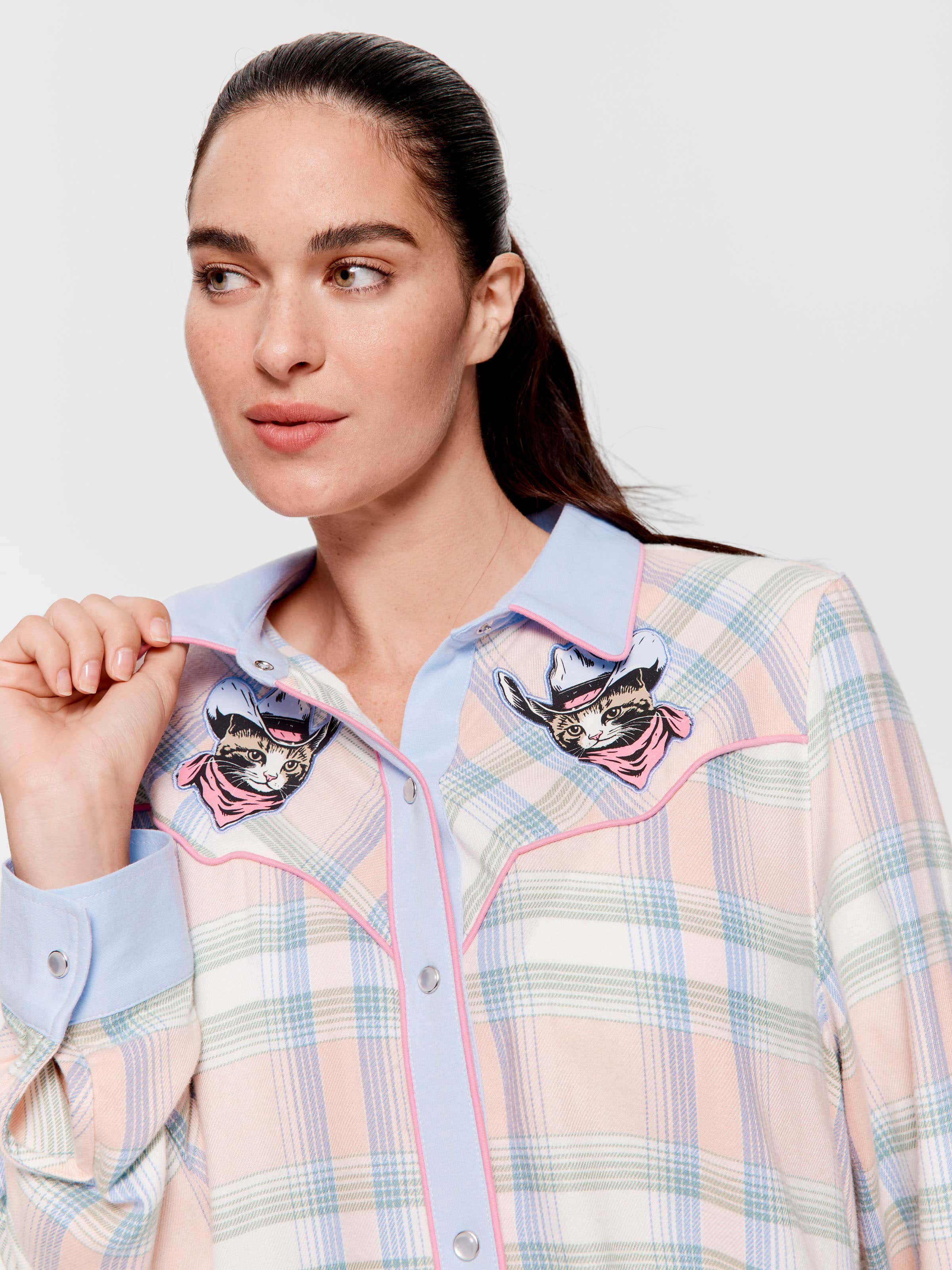 Cowboy Kitty Long Sleeve Flannelette Nightshirt