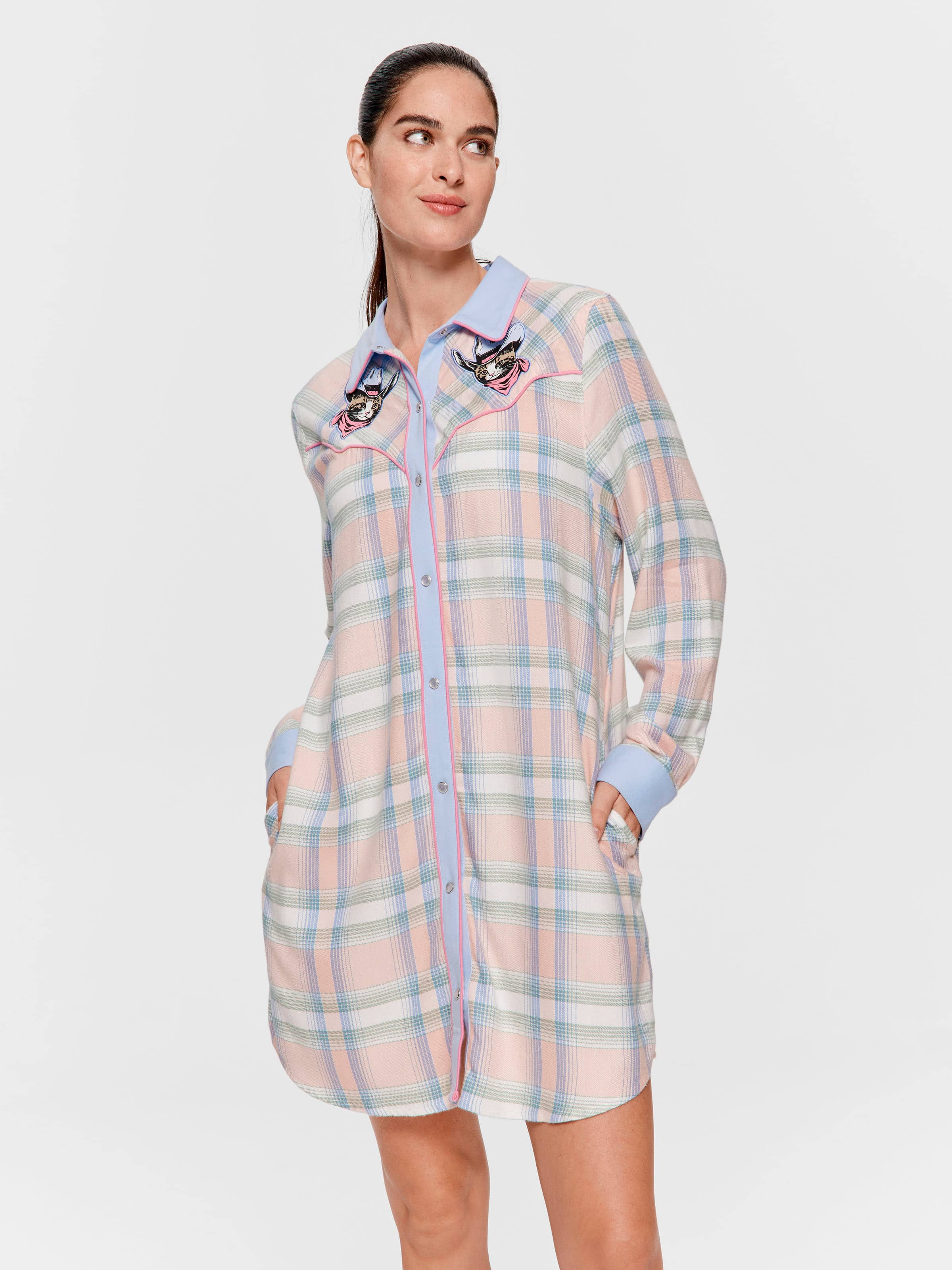 Cowboy Kitty Long Sleeve Flannelette Nightshirt
