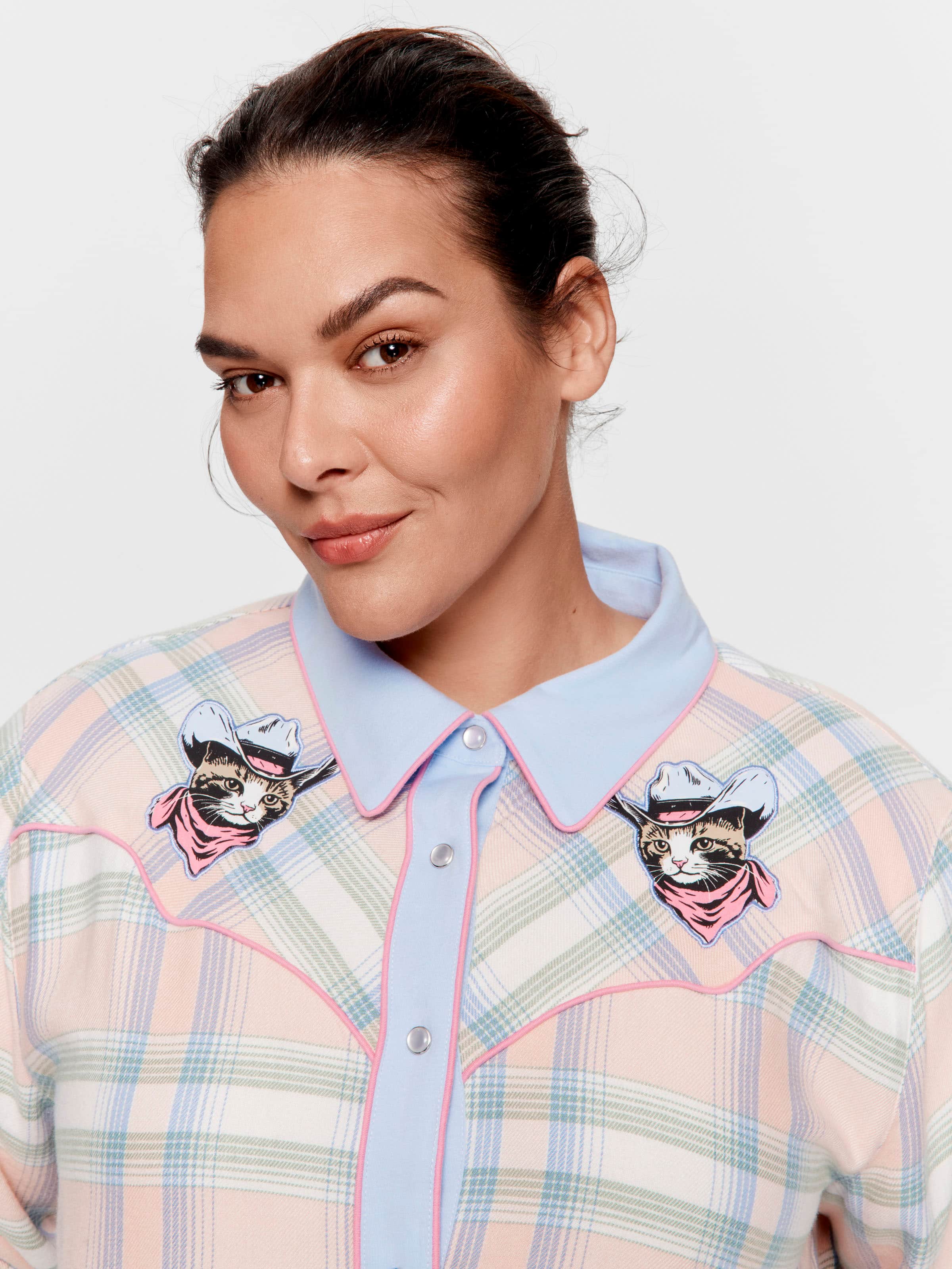 P.A. Plus Cowboy Kitty Long Sleeve Flannelette Nightshirt