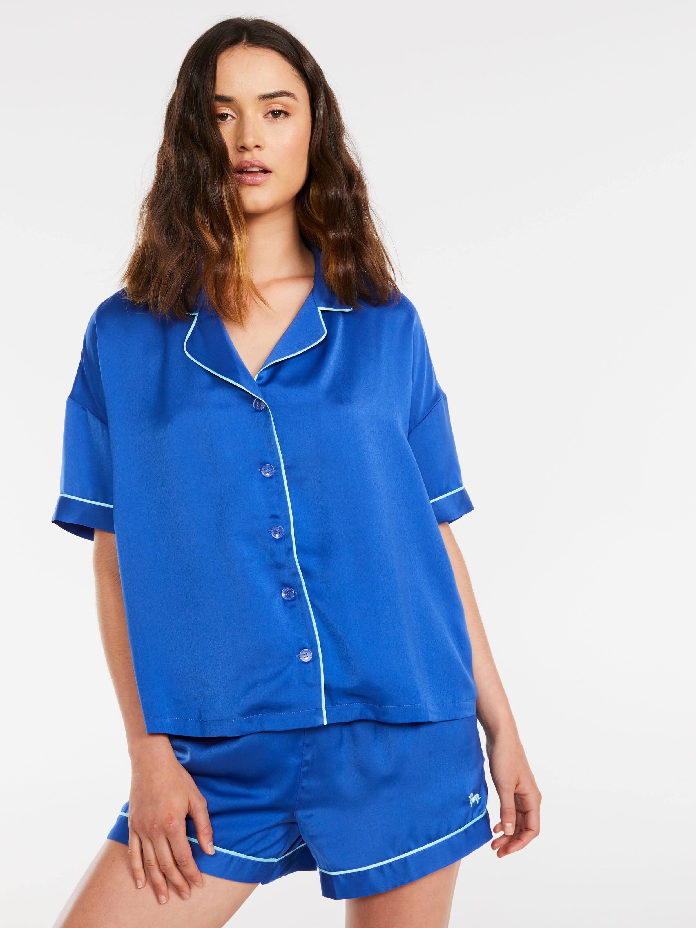 Galaxy Blue Satin Shortie Pj Set