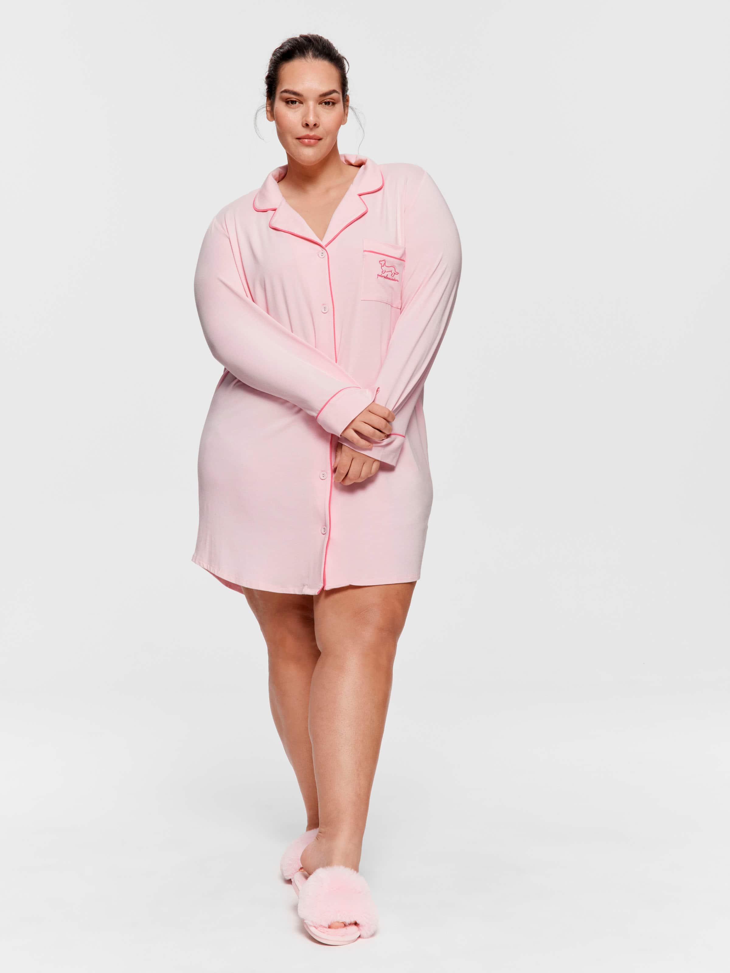 P.A. Plus Super Soft Pink Bamboo Knit Long Sleeve Nightshirt