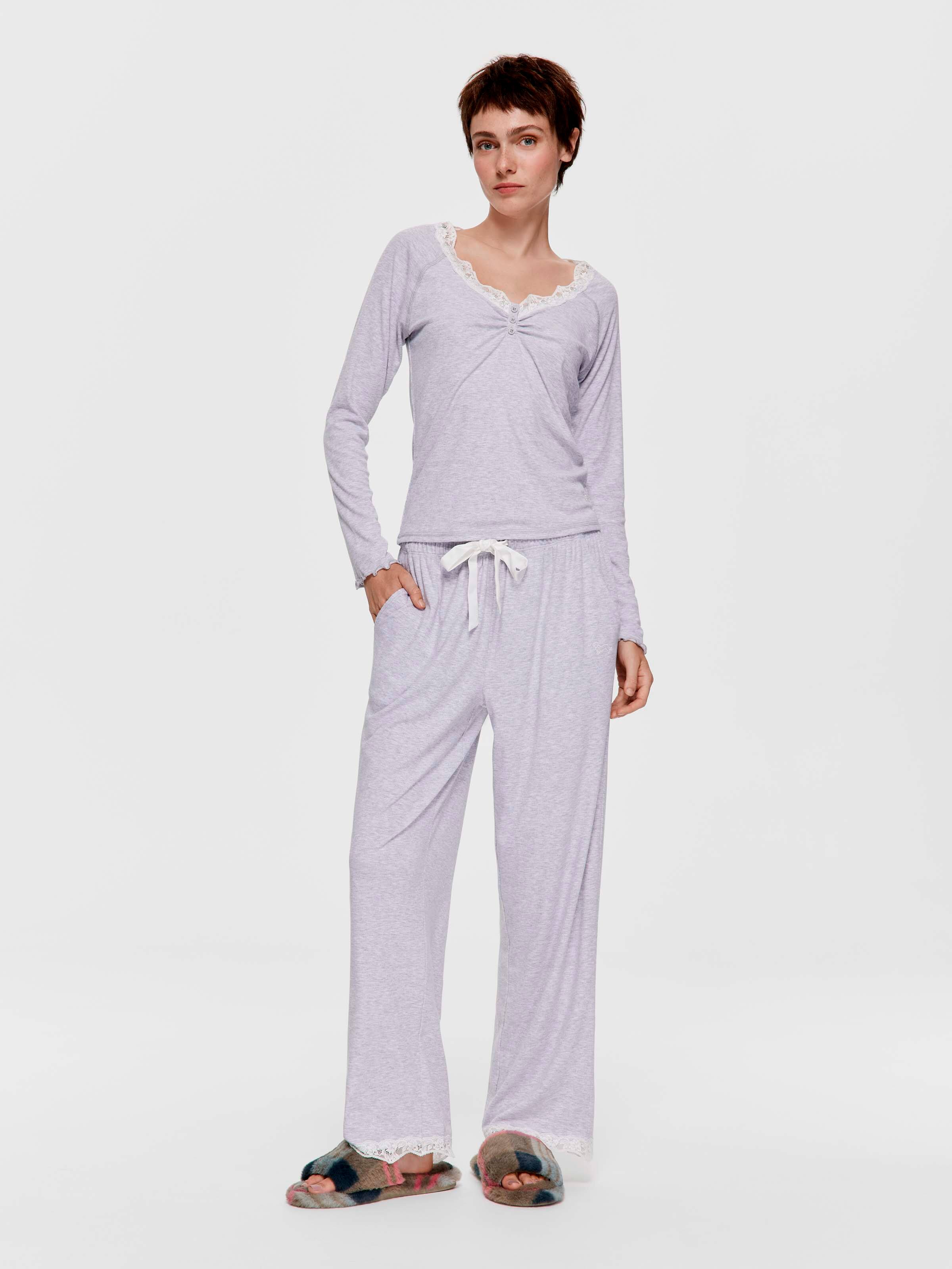 Grey Marle Lace Straight Leg Pj Pant