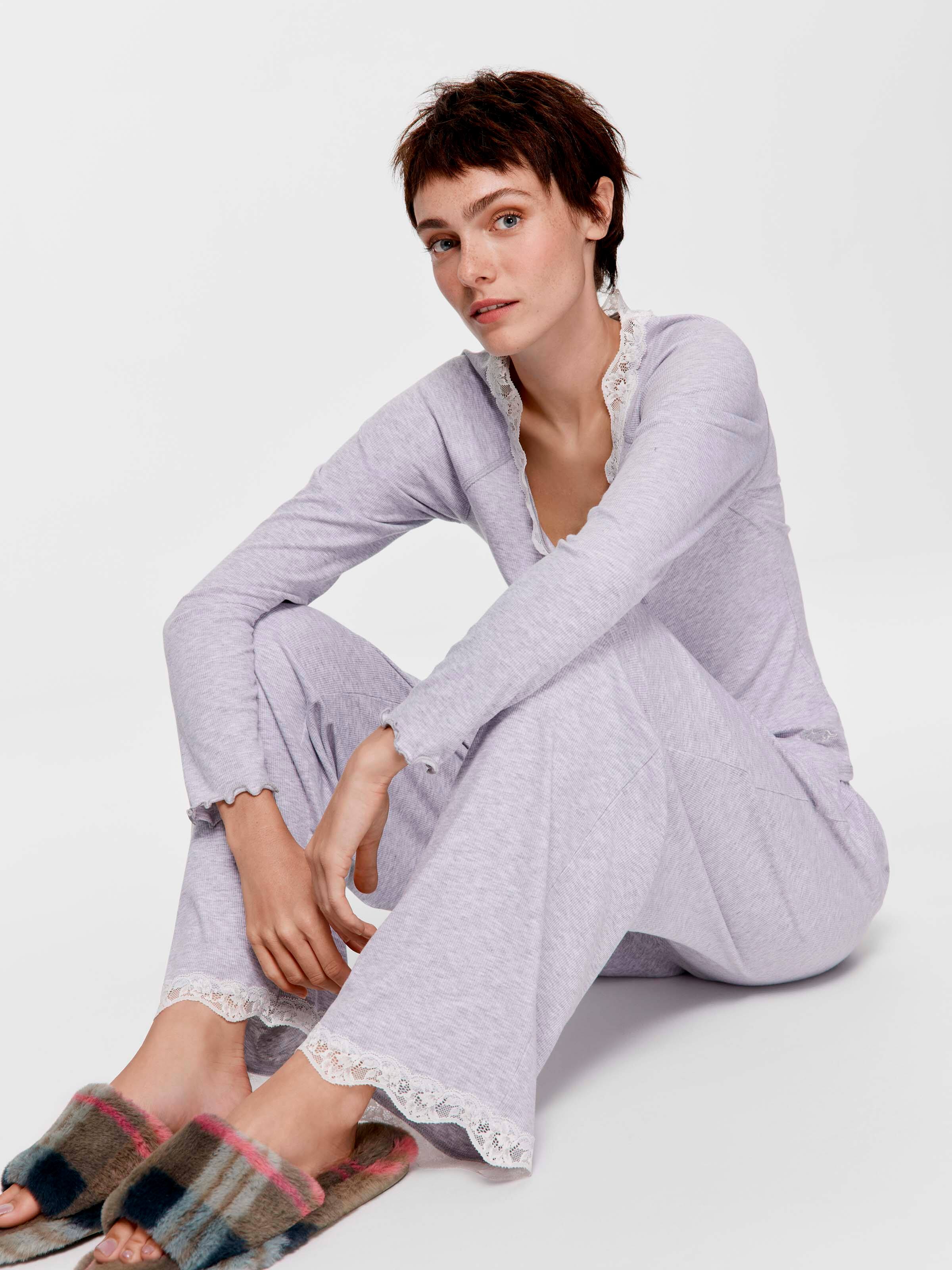 Grey Marle Lace Straight Leg Pj Pant