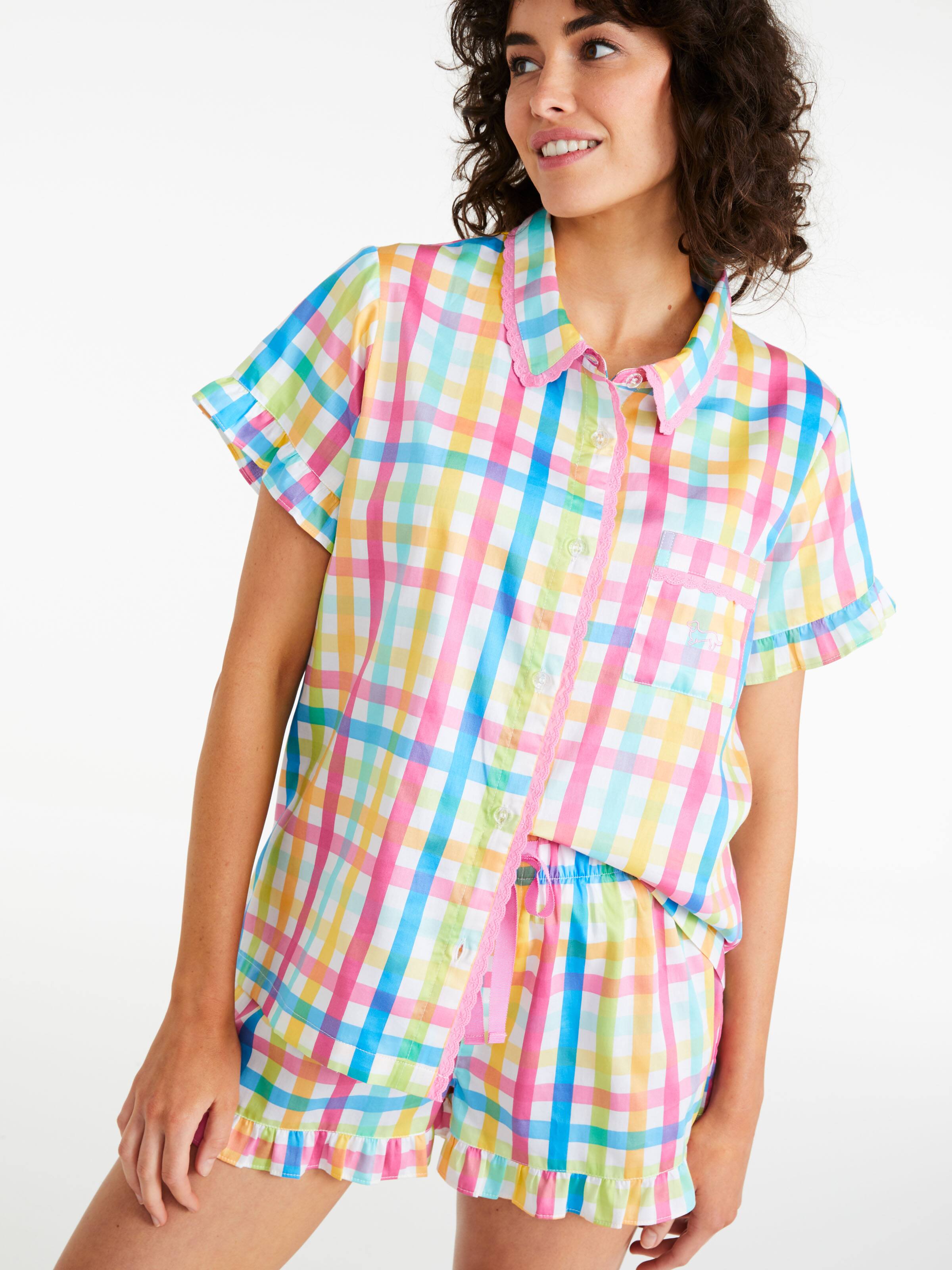 Rainbow Gingham Shortie Pj Set