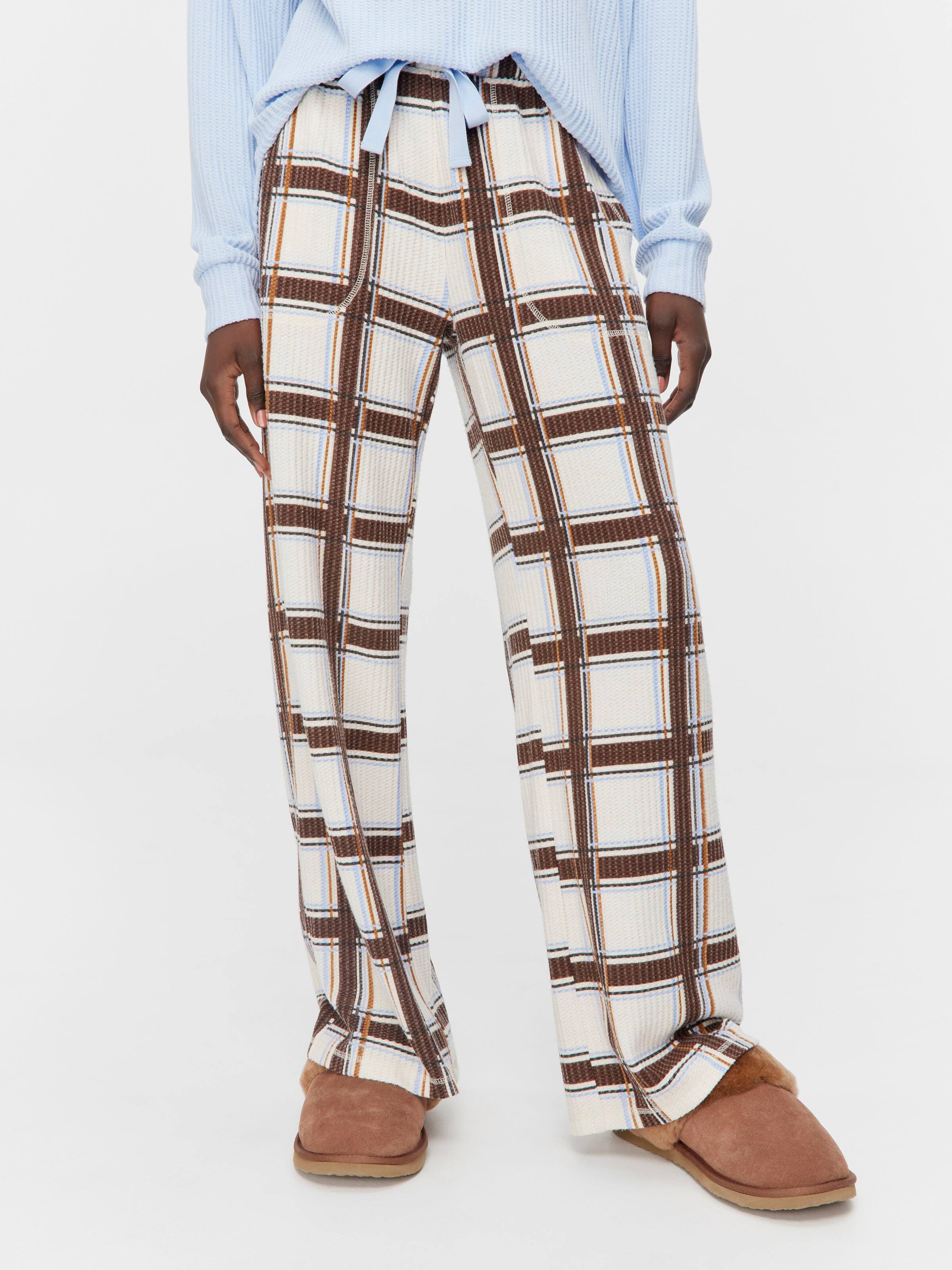 Brushed Waffle Check Wide Leg Pj Pant