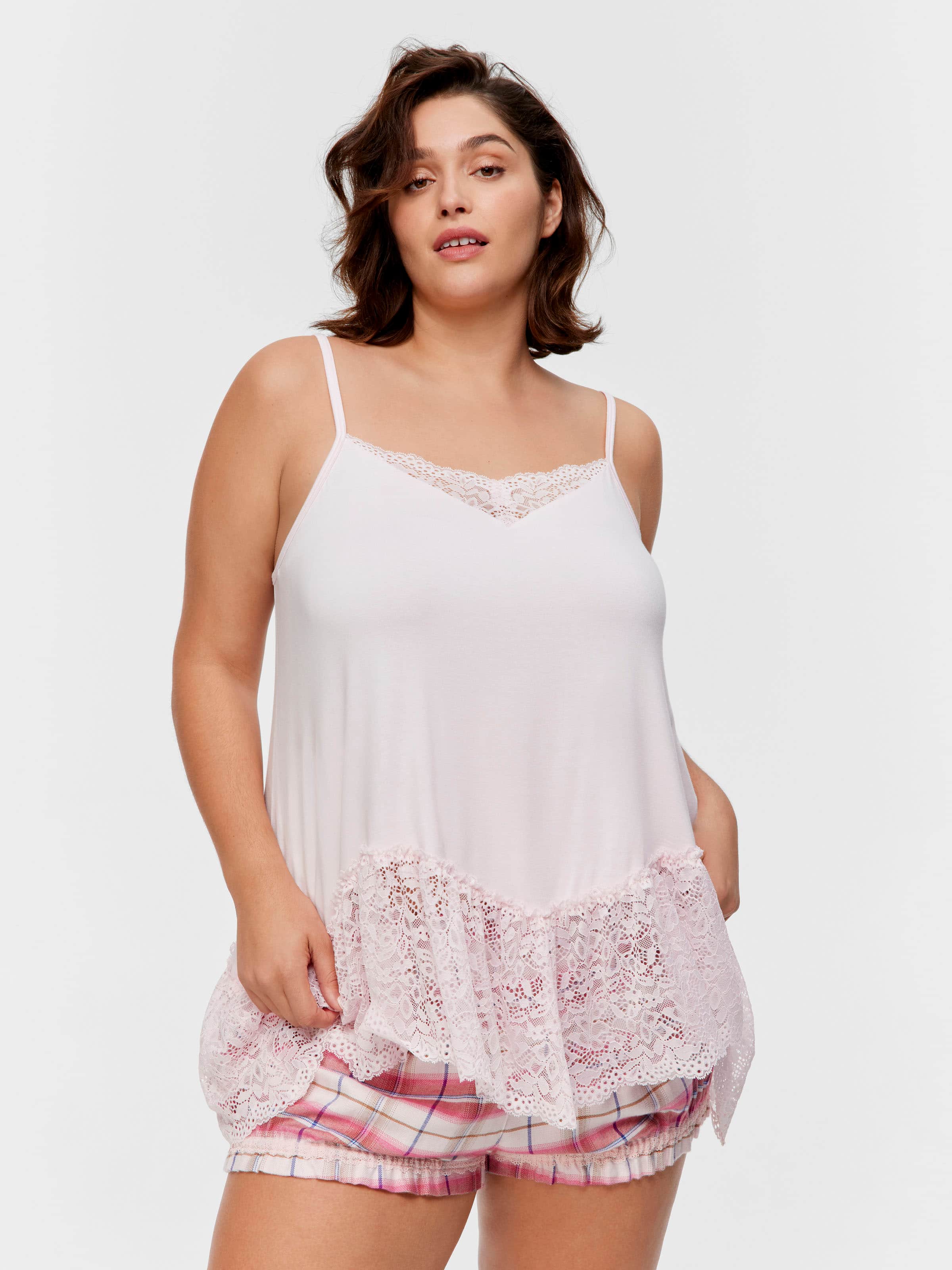 P.A. Plus Pink Bamboo Jersey Lace Cami