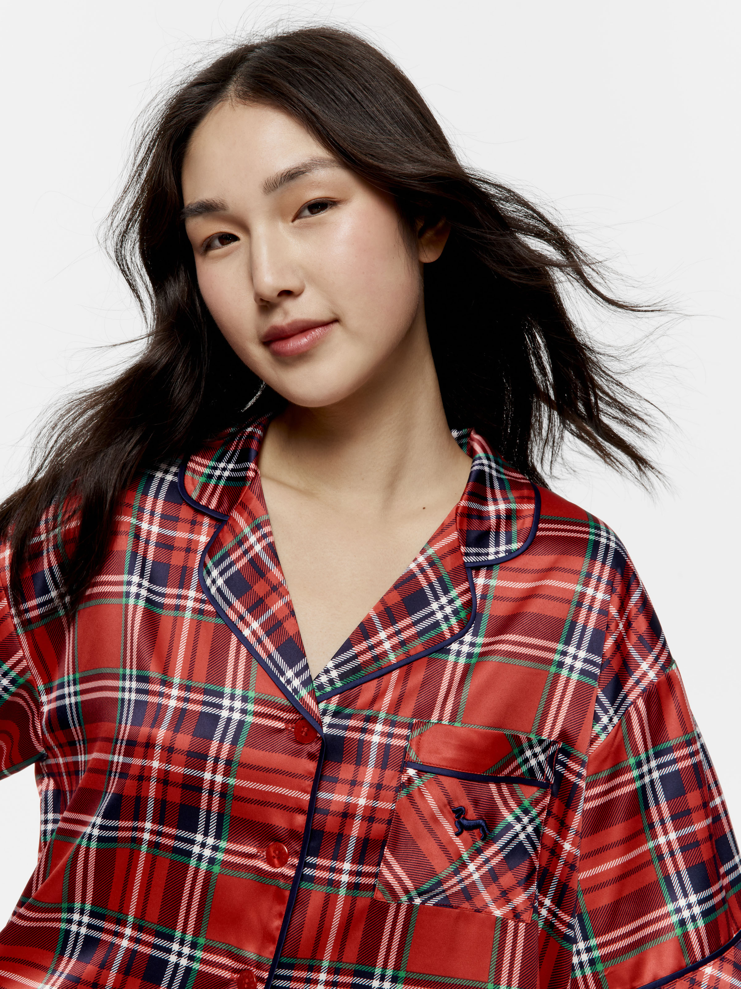Red Tartan Satin Pj Set