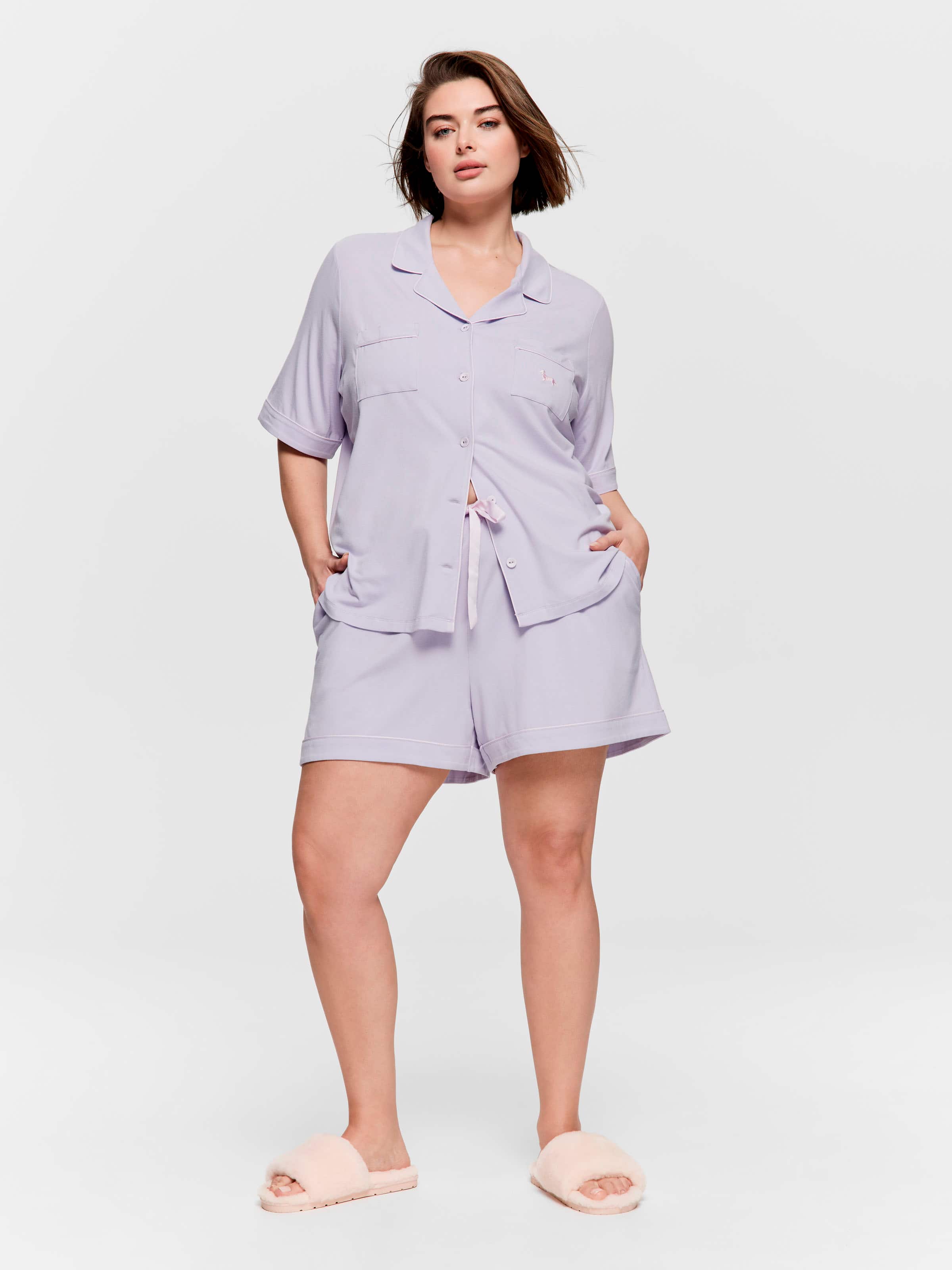 P.A. Plus Lilac Bamboo Jersey Shortie Pj Set