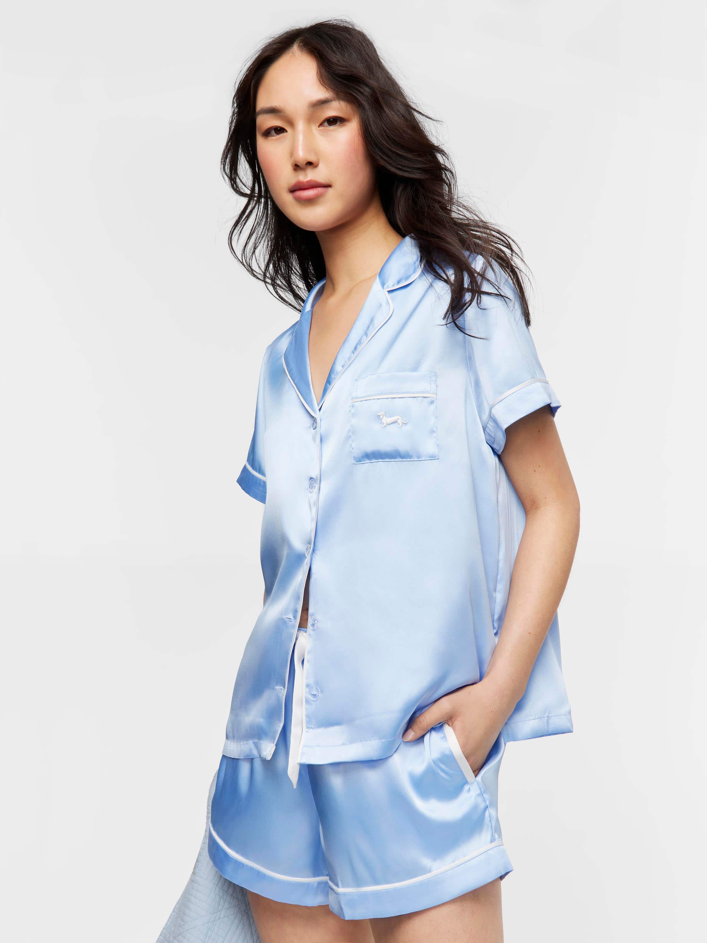 Cornflower Blue Satin Pj Set Blue - Peter Alexander Online