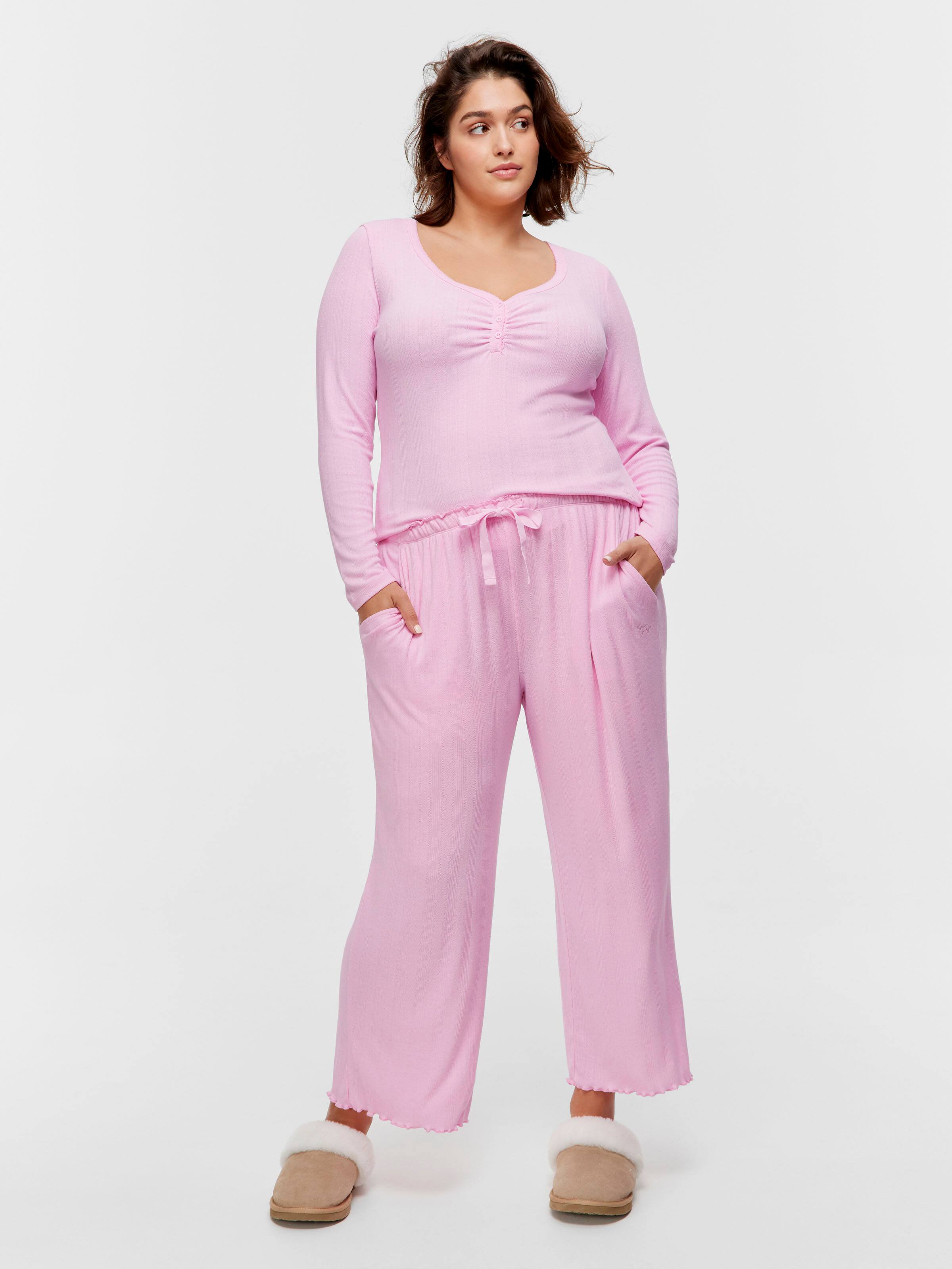 P.A. Plus Pink Marle Pointelle Straight Leg Pj Pant