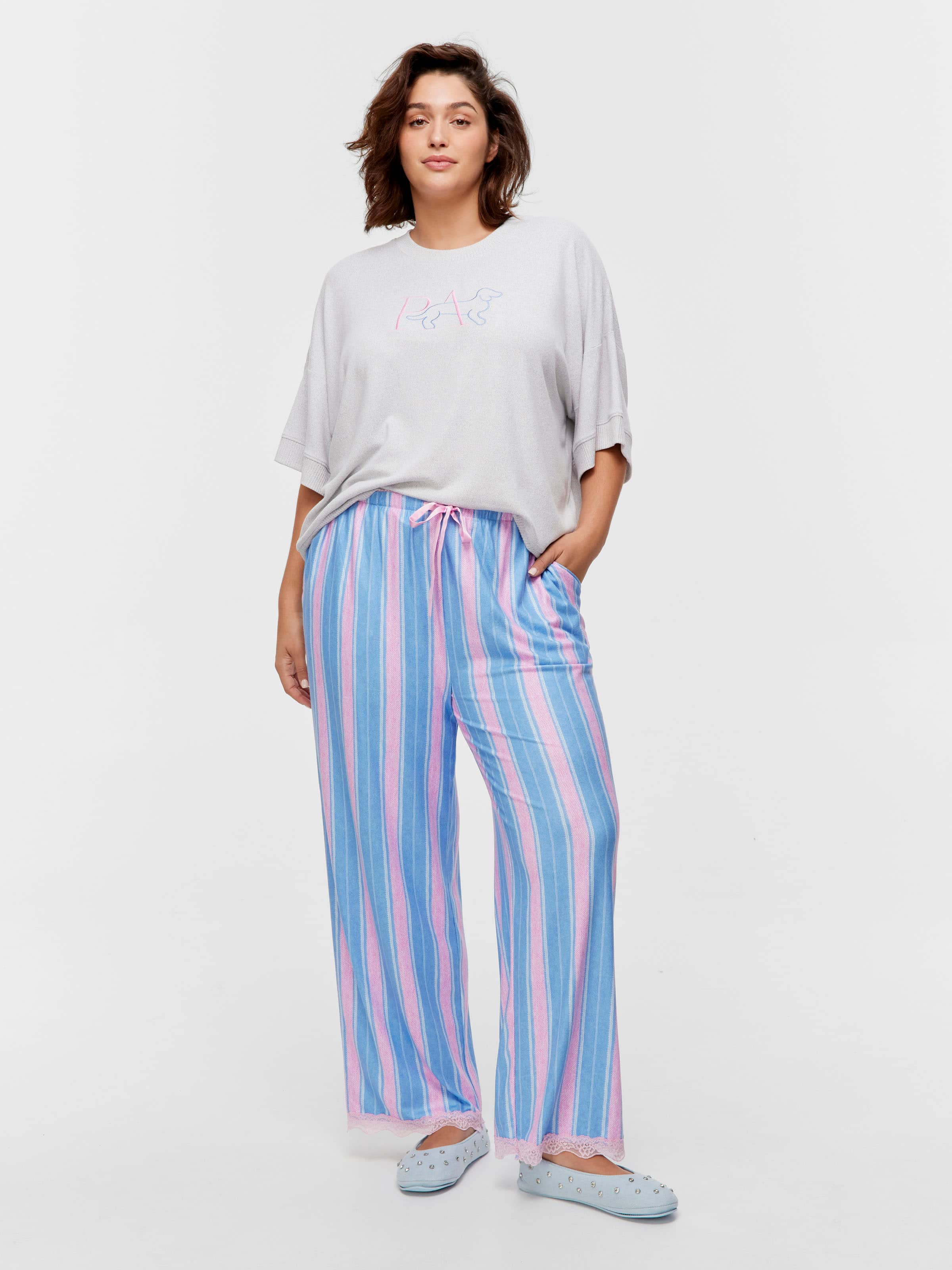 P.A. Plus Plush Stripe Straight Leg Pj Pant