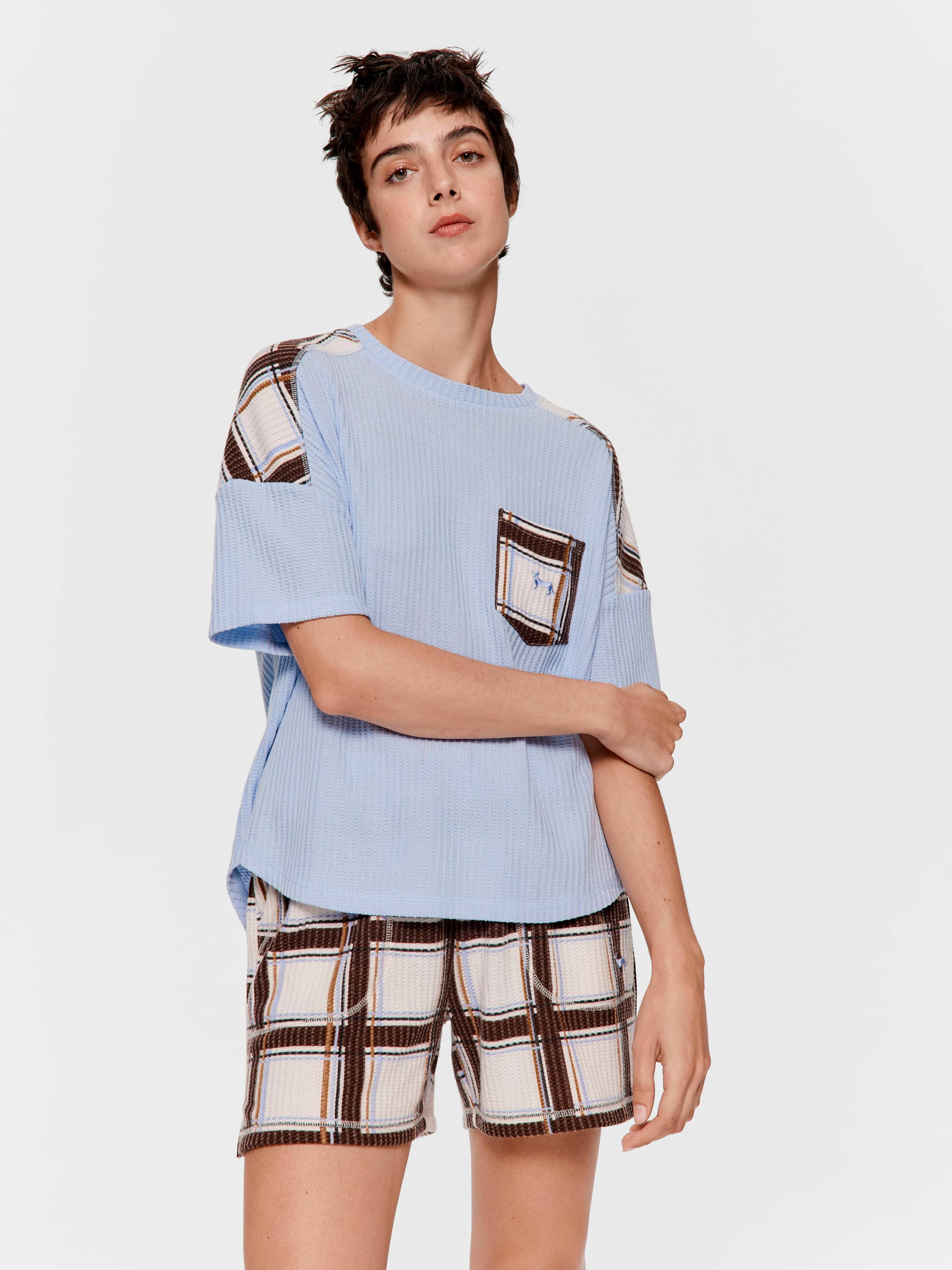 Waffle Check Oversized Tee