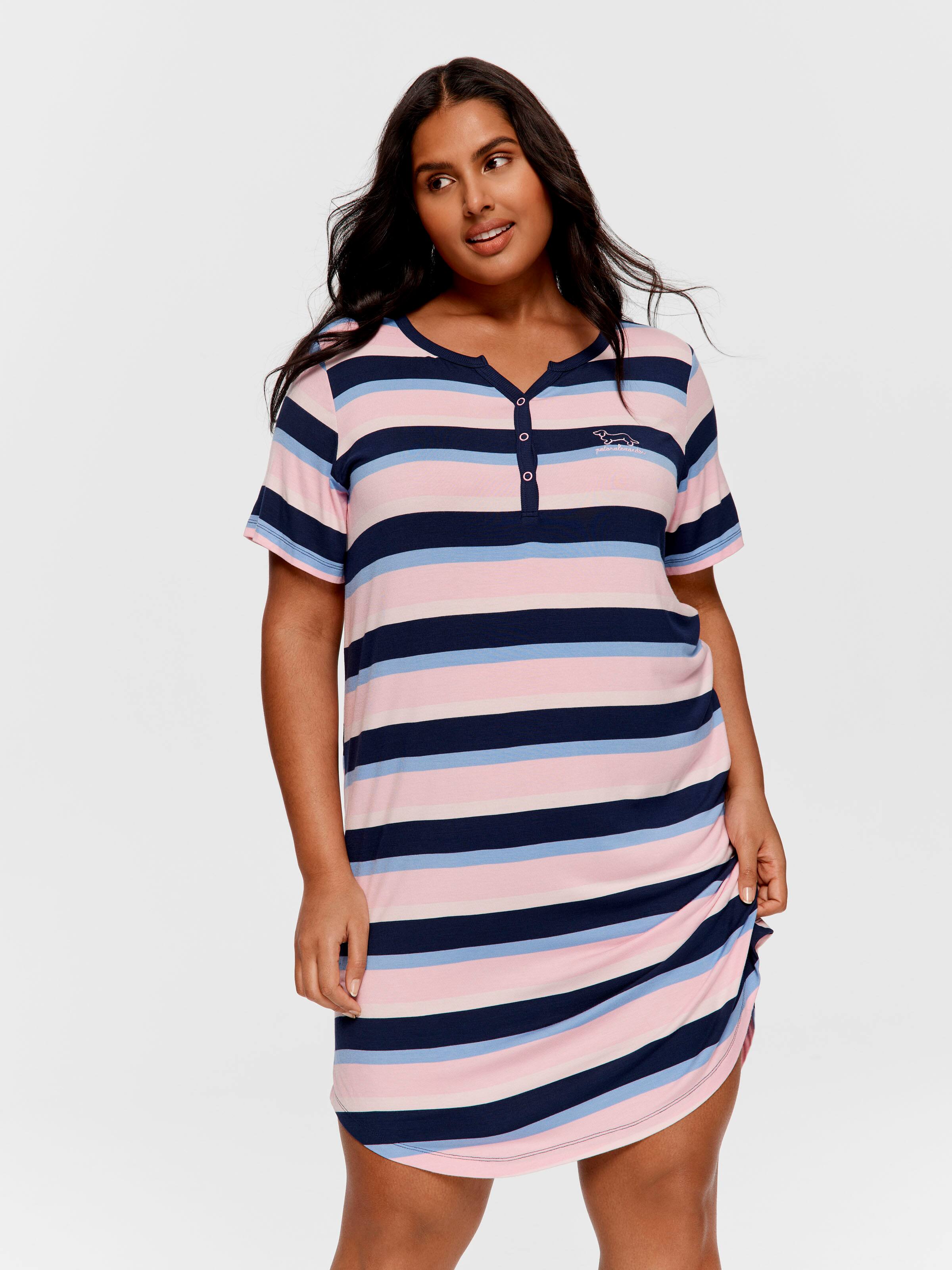 P.A. Plus Stripe Bamboo Henley Short Sleeve Nightie