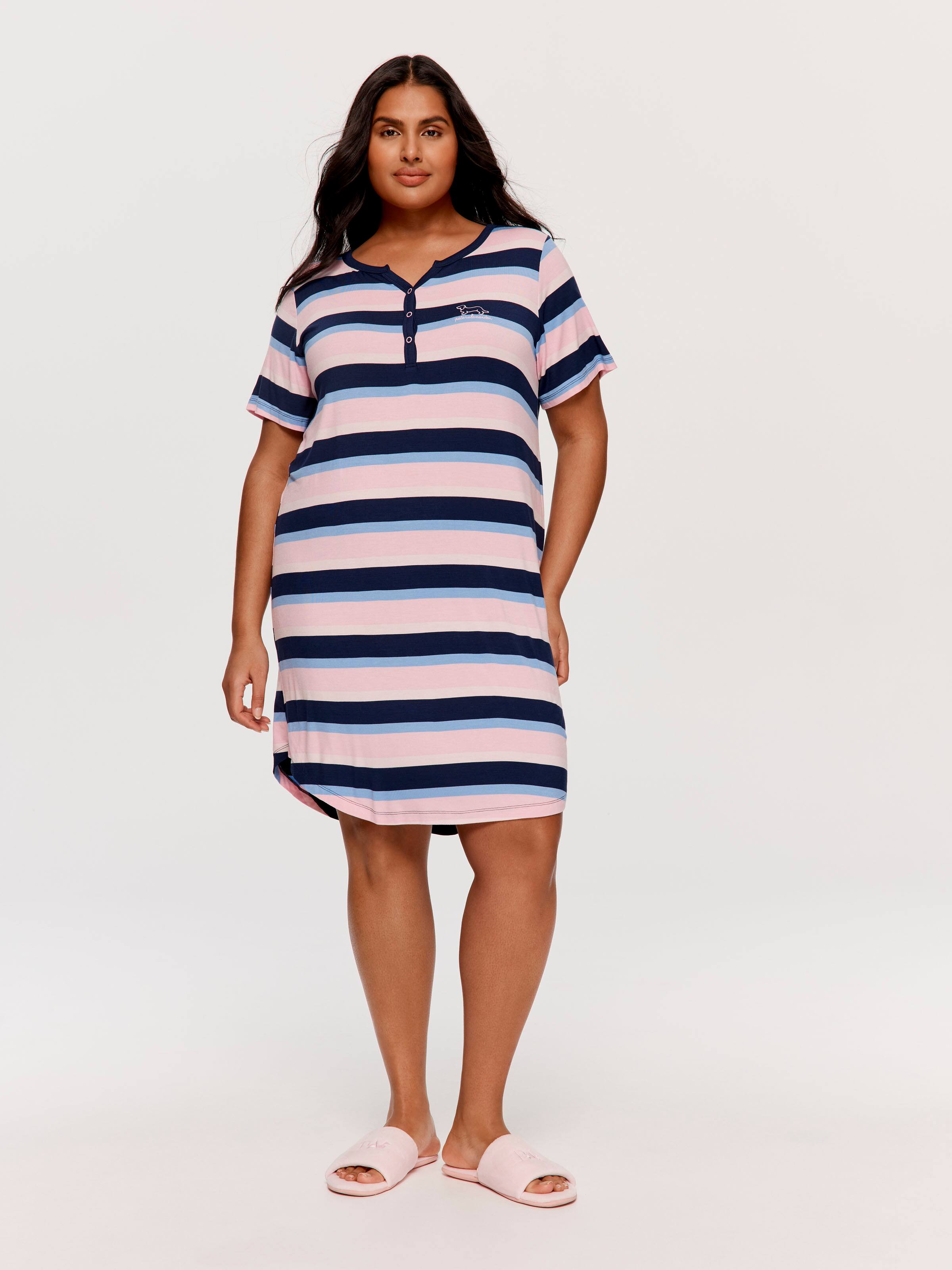 P.A. Plus Stripe Bamboo Henley Short Sleeve Nightie