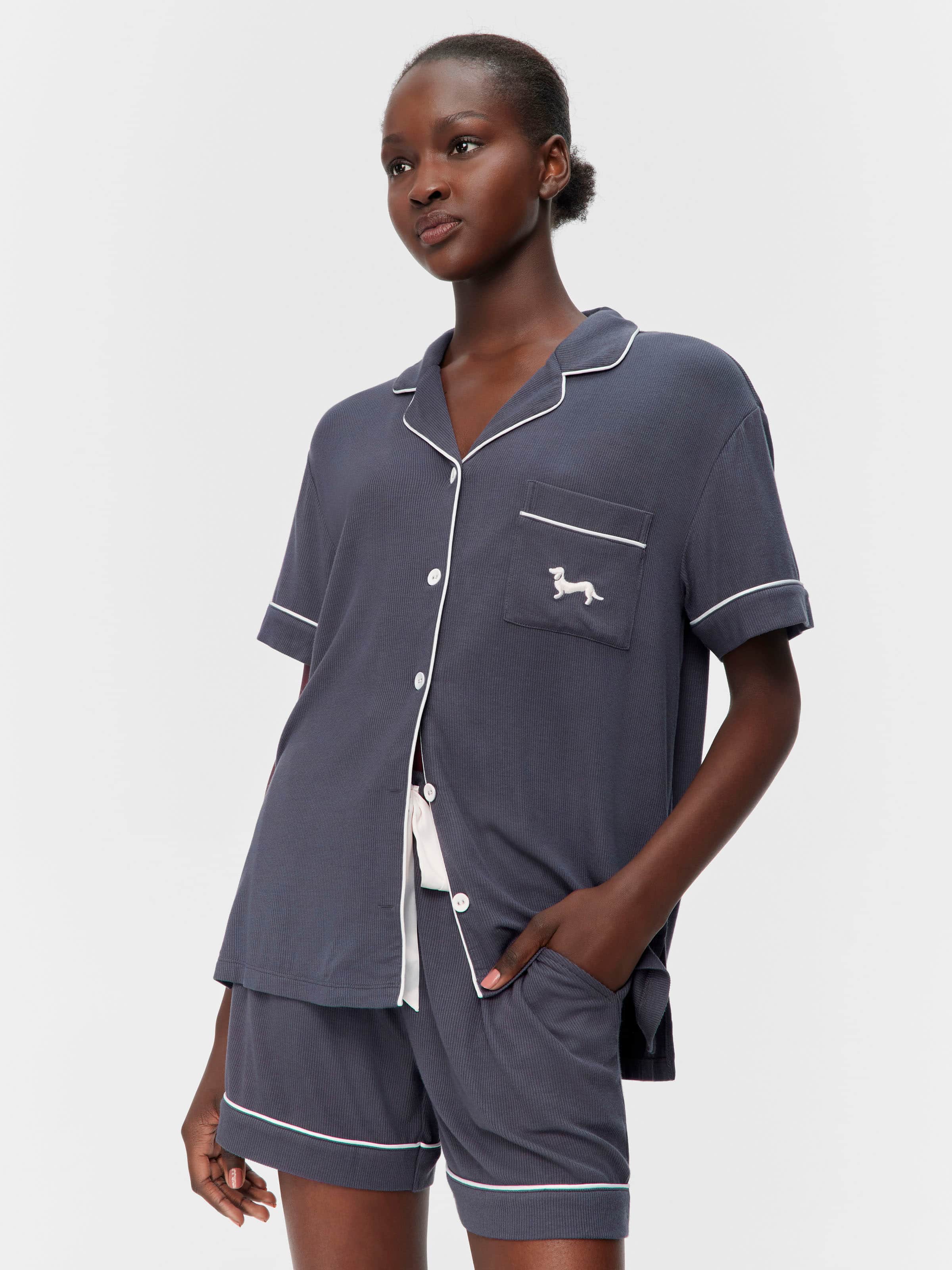 Charcoal Bamboo Rib Shortie Pj Set
