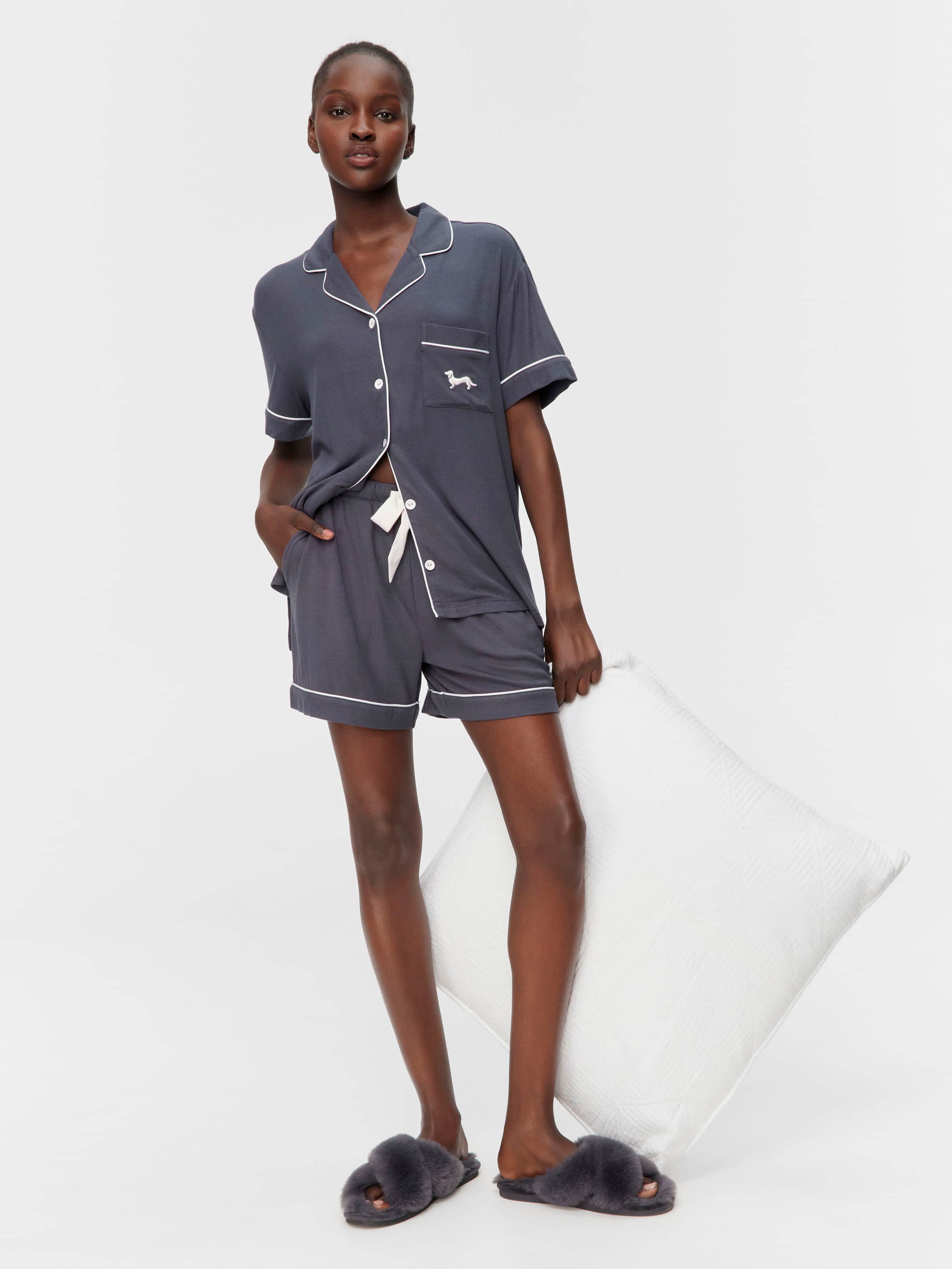 Charcoal Bamboo Rib Shortie Pj Set