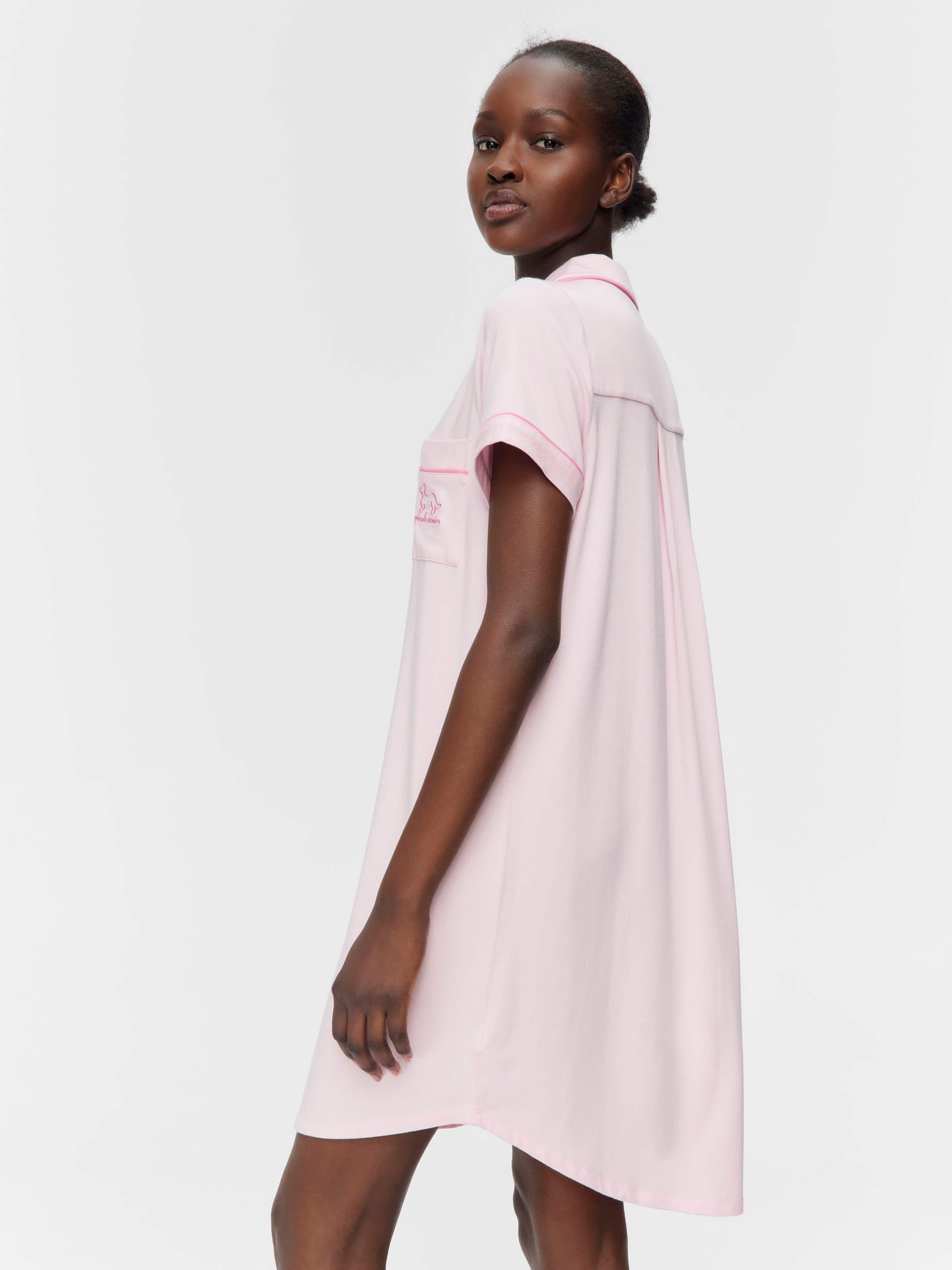 Super Soft Pink Bamboo Knit Short Sleeve Nightshirt