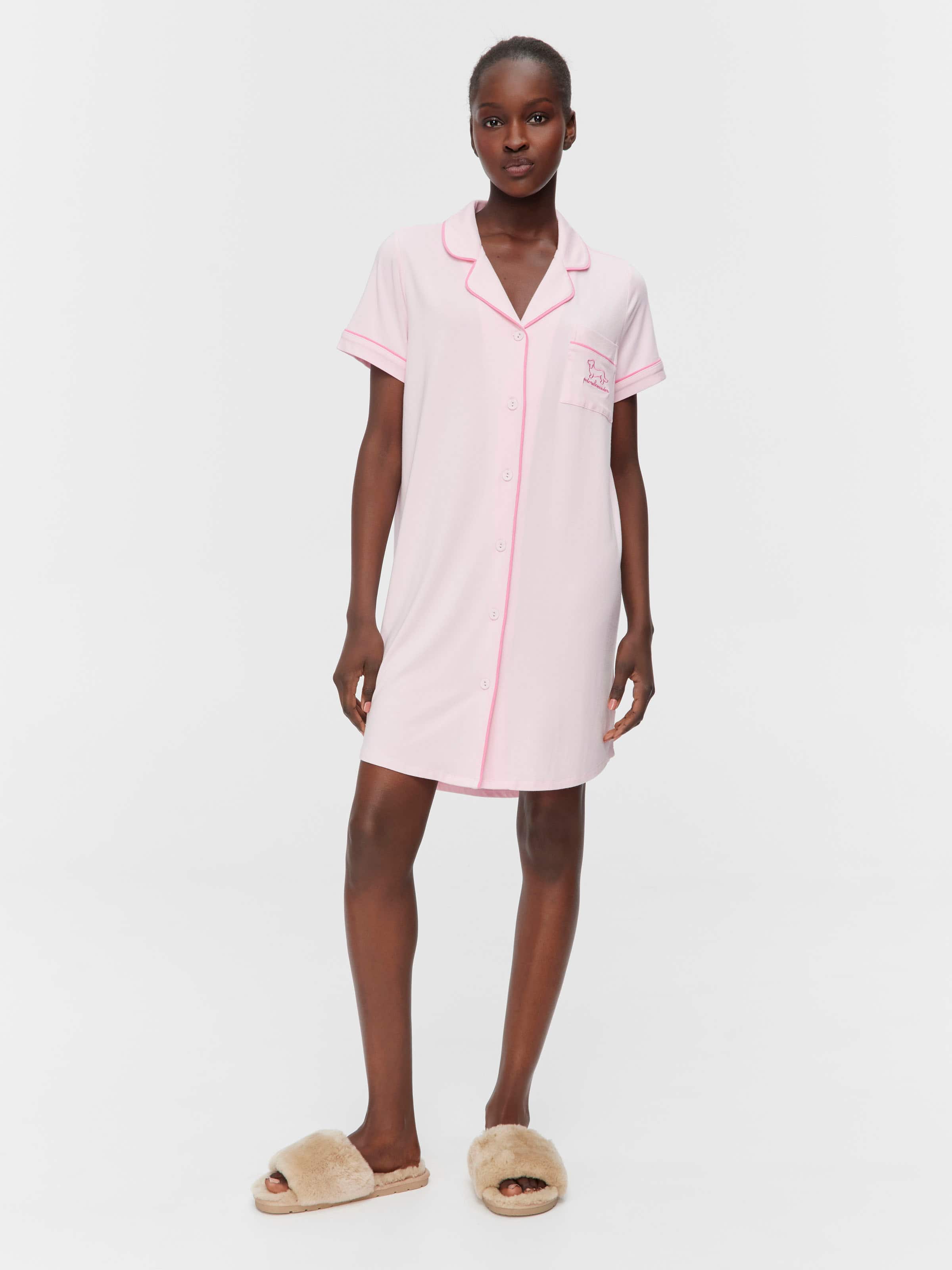 Super Soft Pink Bamboo Knit Short Sleeve Nightshirt