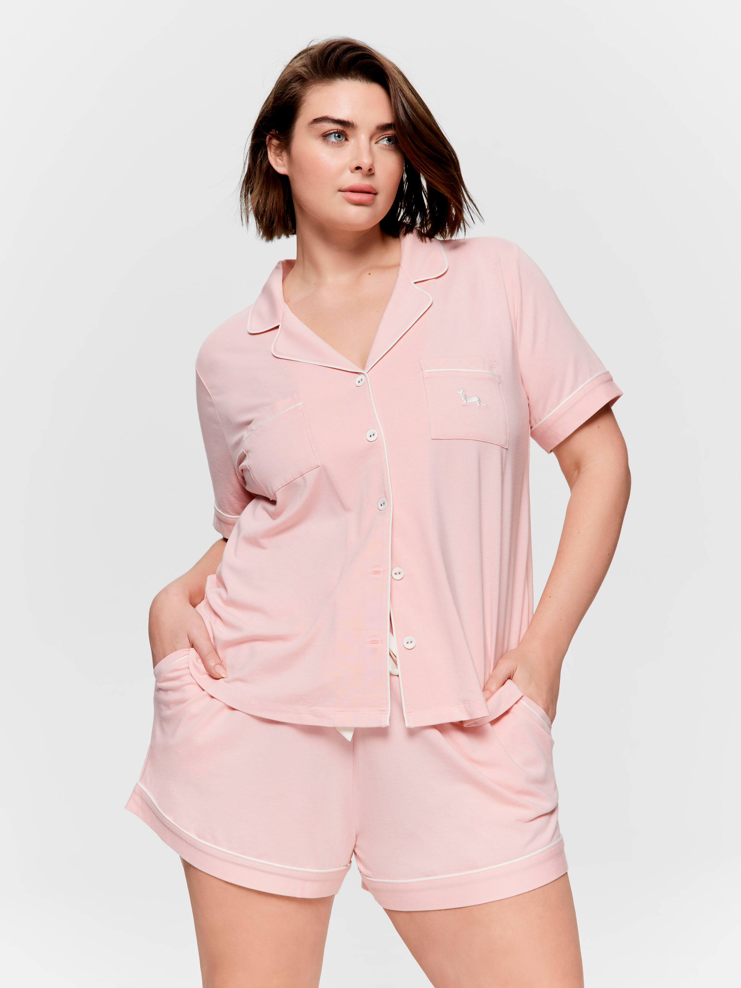 P.A. Plus Pale Pink Bamboo Jersey Shortie Pj Set
